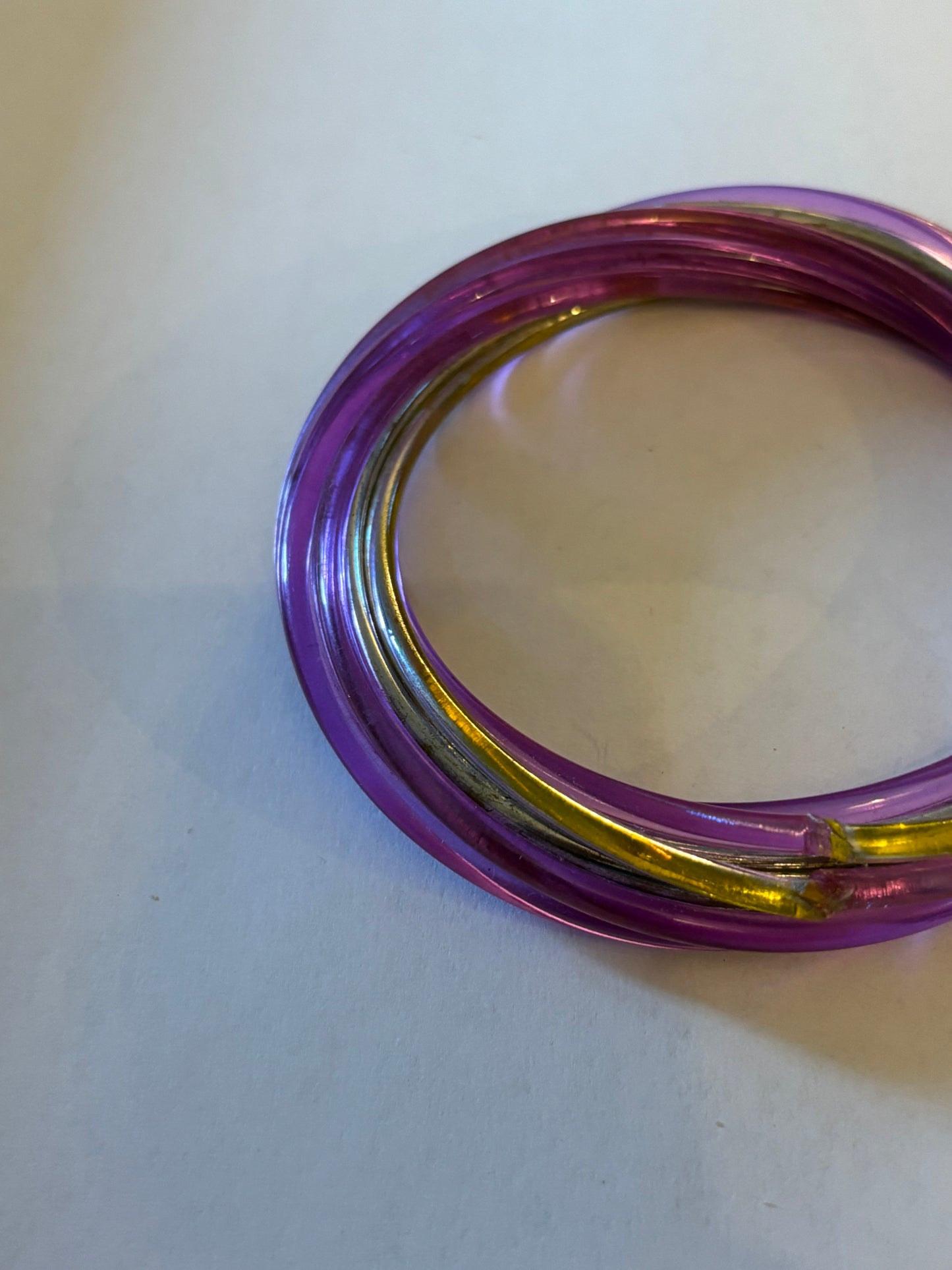 Purple yellow & silver twist bangle