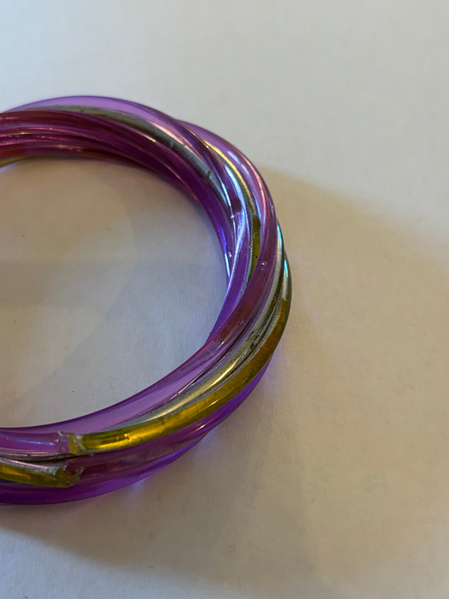 Purple yellow & silver twist bangle