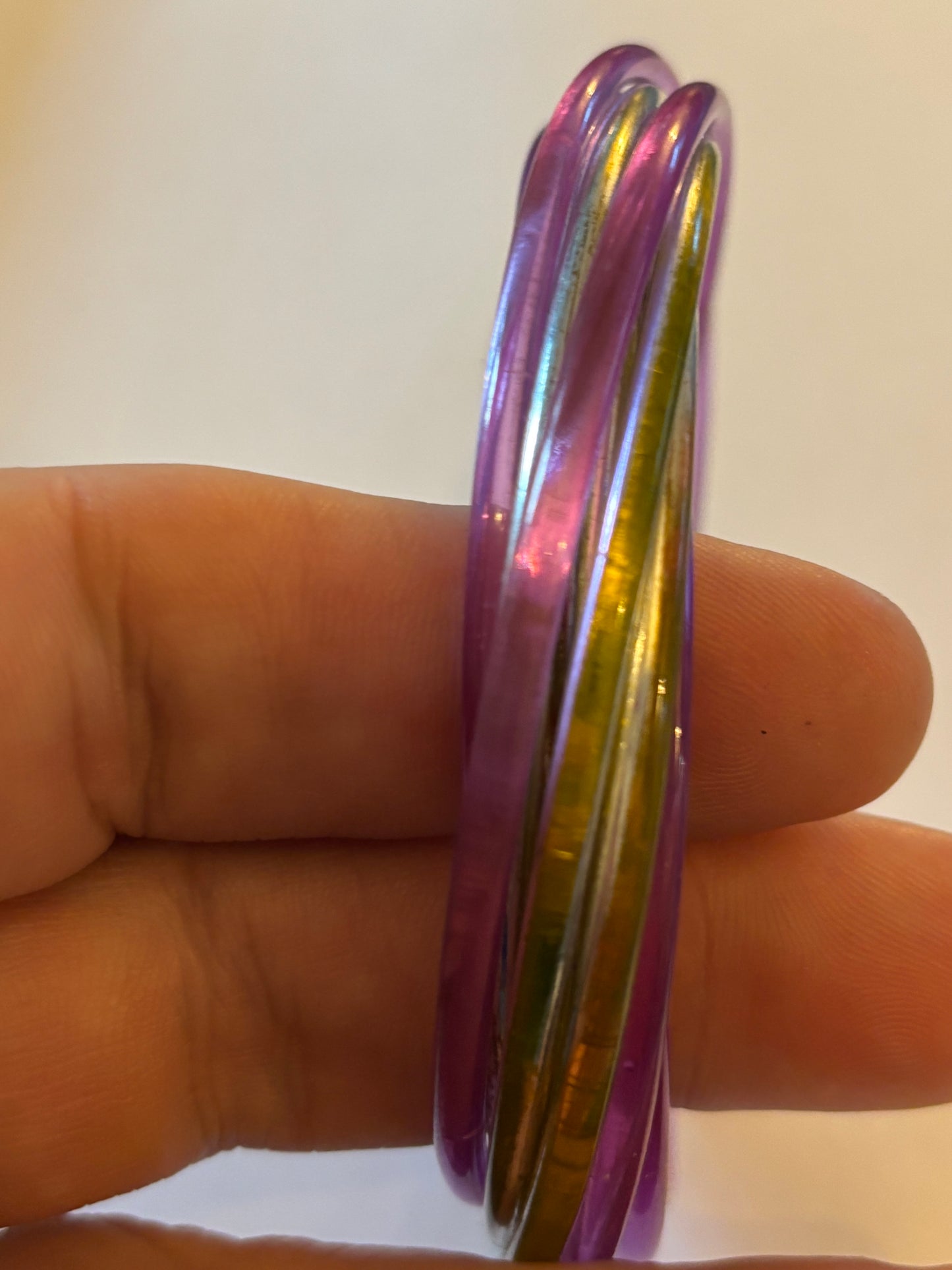 Purple yellow & silver twist bangle