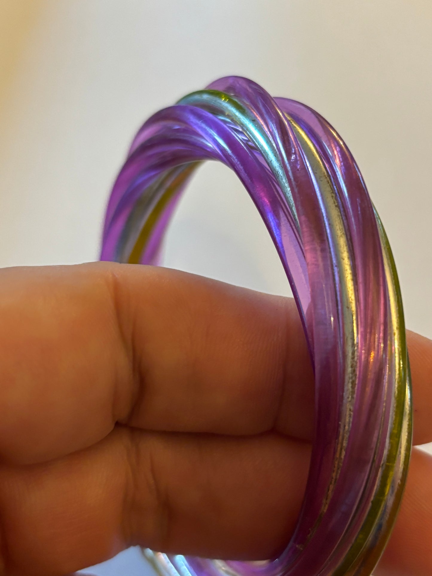 Purple yellow & silver twist bangle