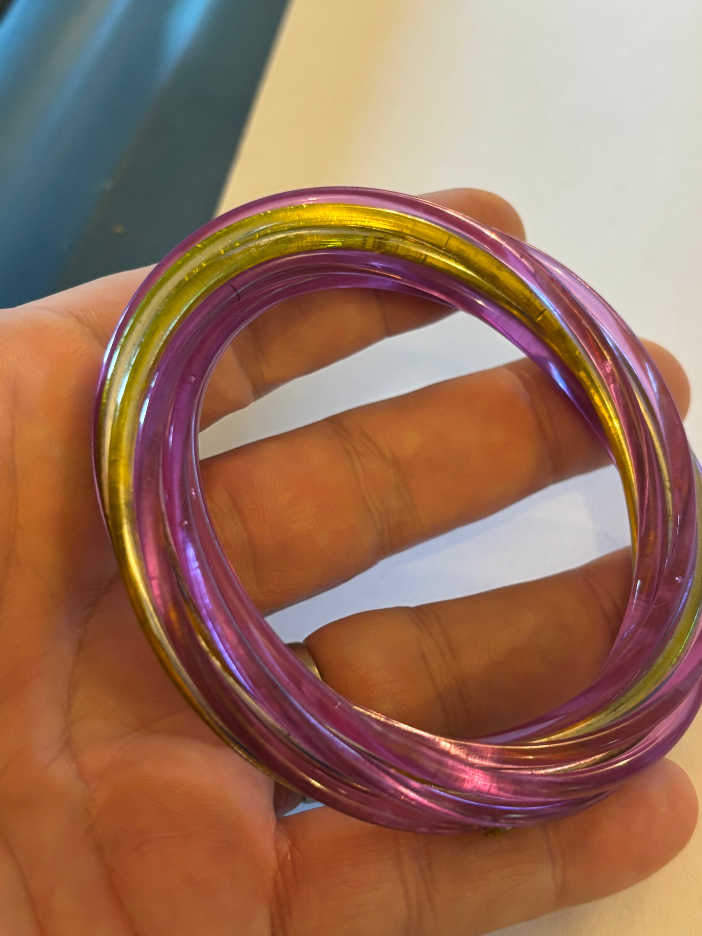 Purple yellow & silver twist bangle