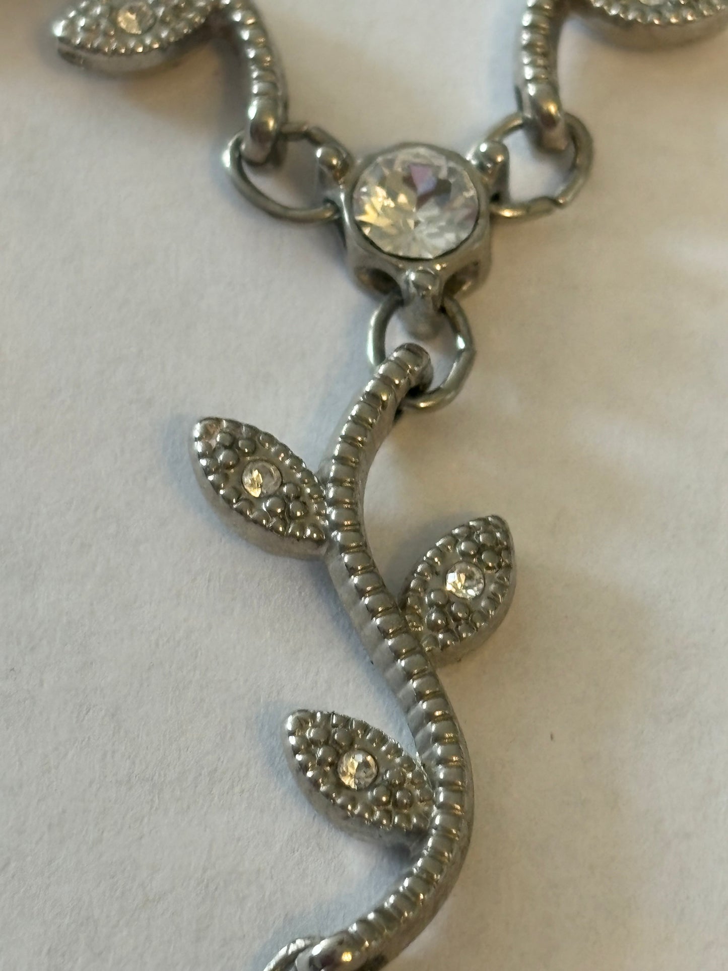 Silver Diamante Branch Drop Pendant Necklace