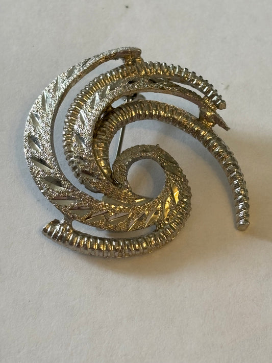 Silver Spiral Swirl silver textured brooch