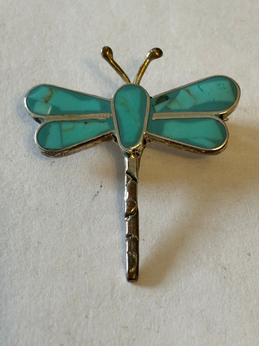 Silver 925 Turquoise Dragonfly Brooch