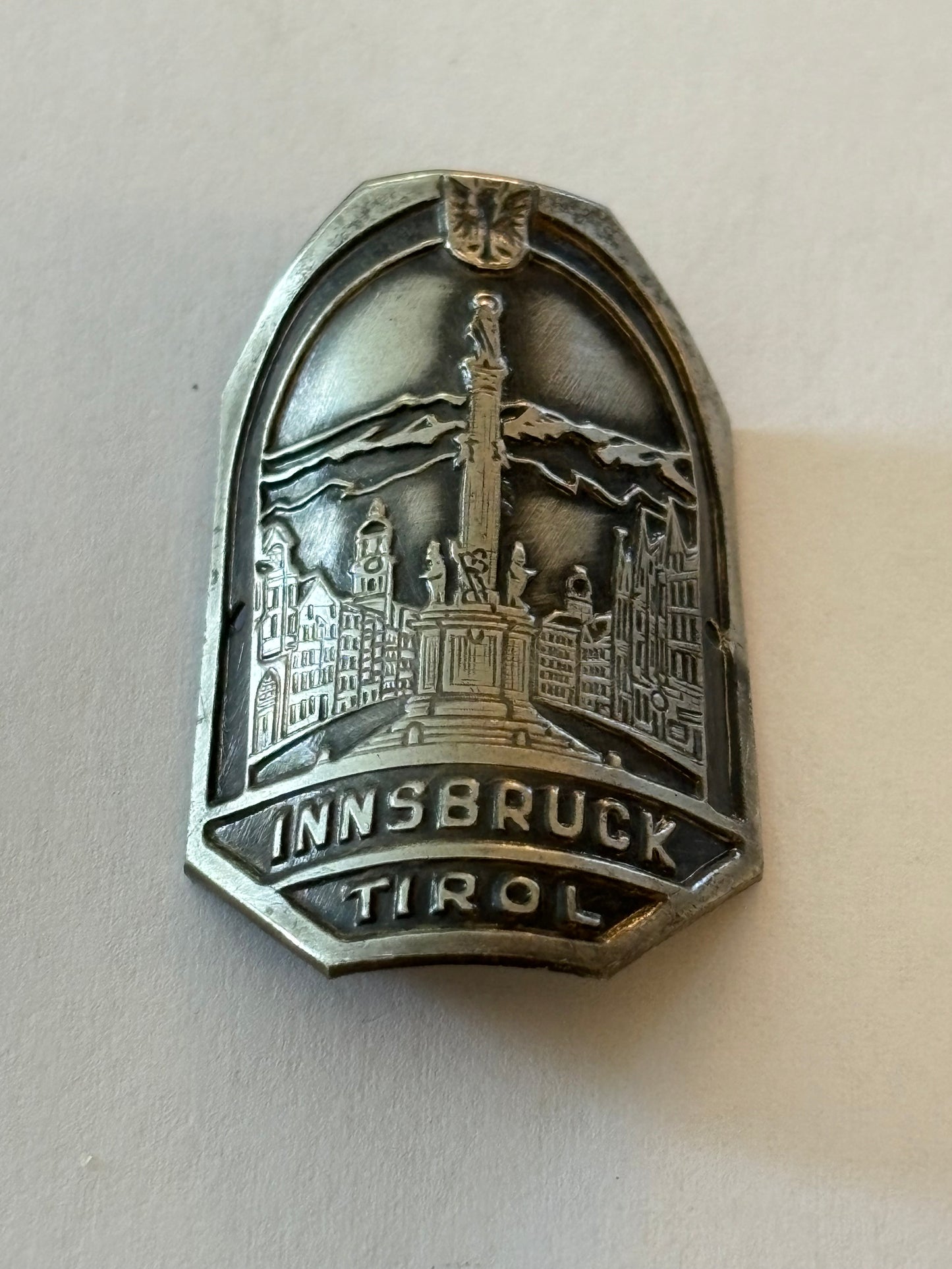 Innsbruk silver metal walking stick badge