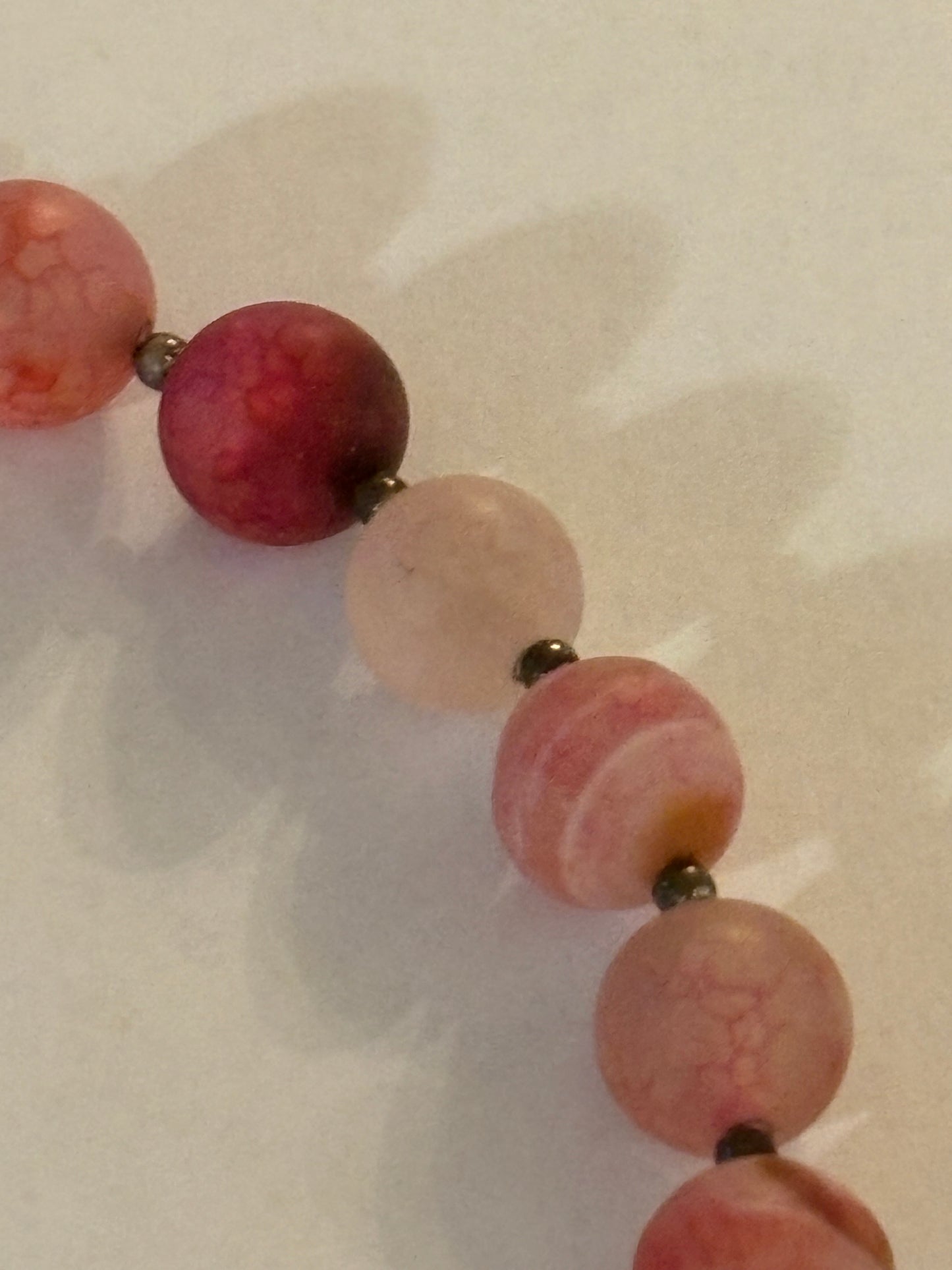 S925 T-Bar Necklace with mottled pink beads