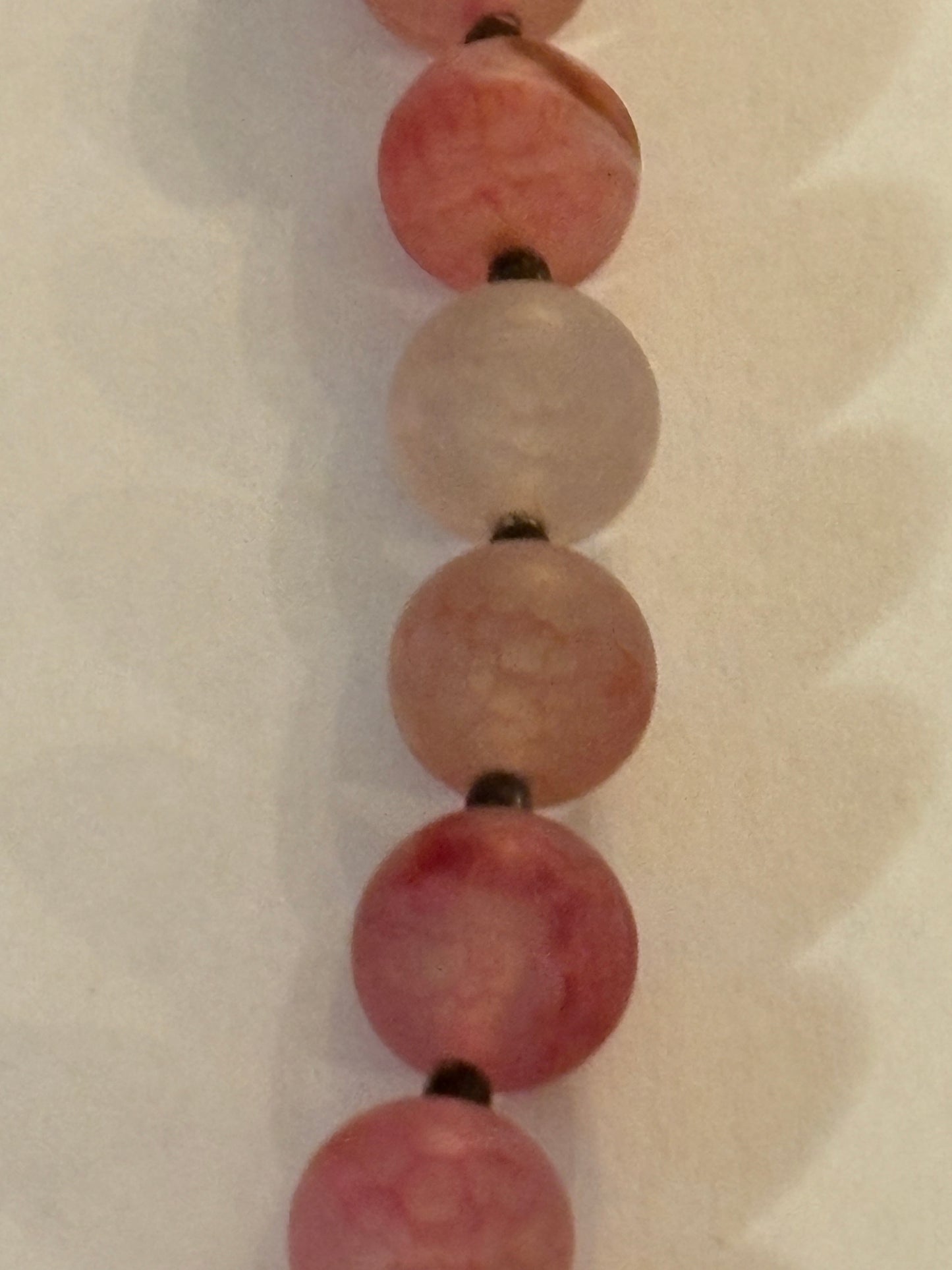 S925 T-Bar Necklace with mottled pink beads