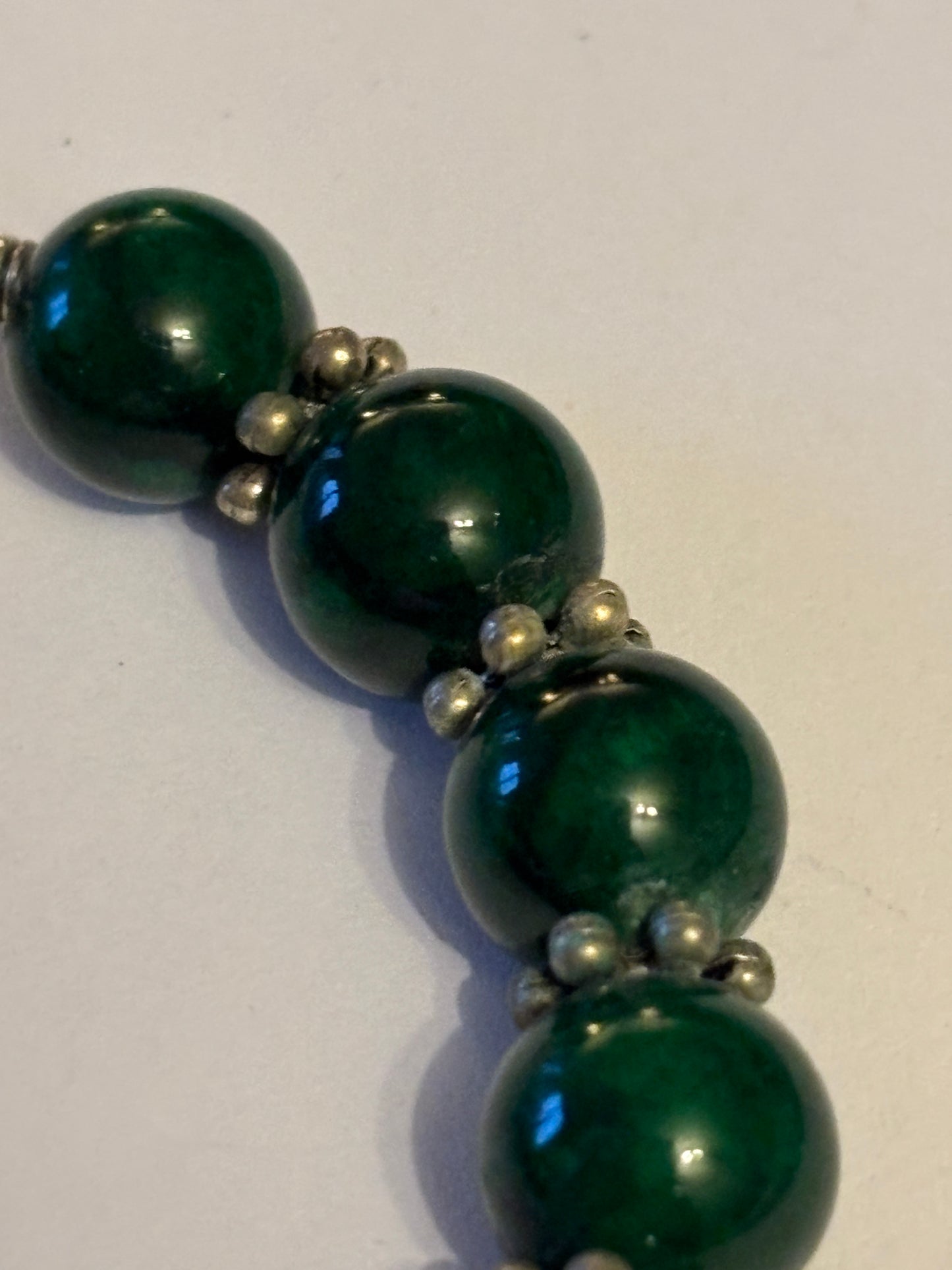 Dark green and silver decorative bead bracelet