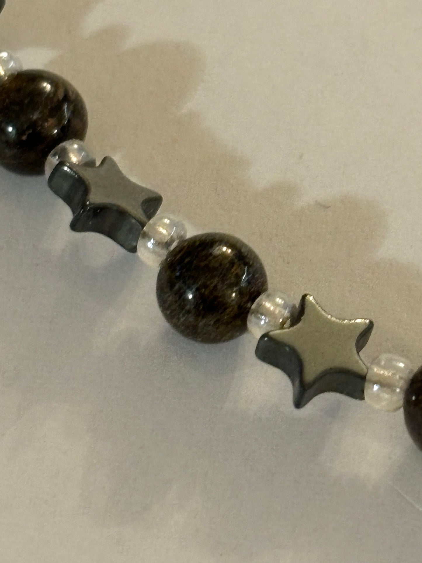 Dark stars and beads alternating T-bar necklace