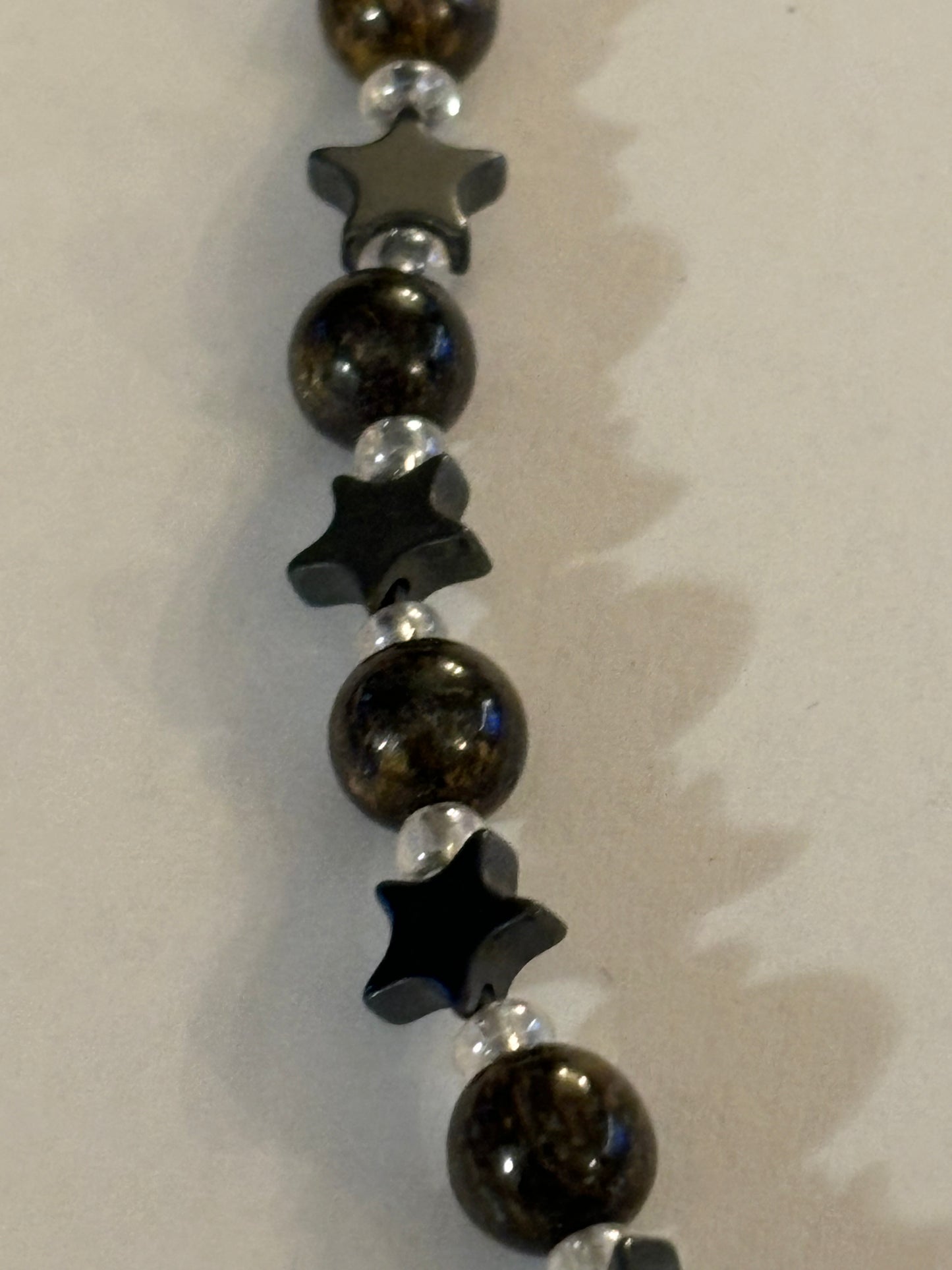 Dark stars and beads alternating T-bar necklace