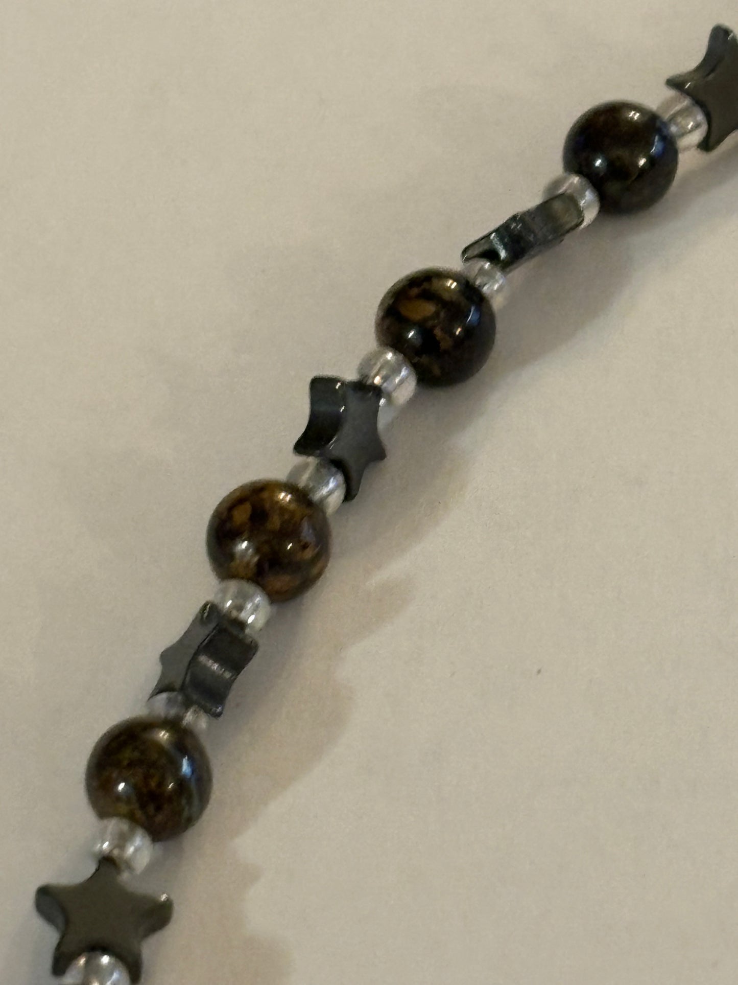 Dark stars and beads alternating T-bar necklace