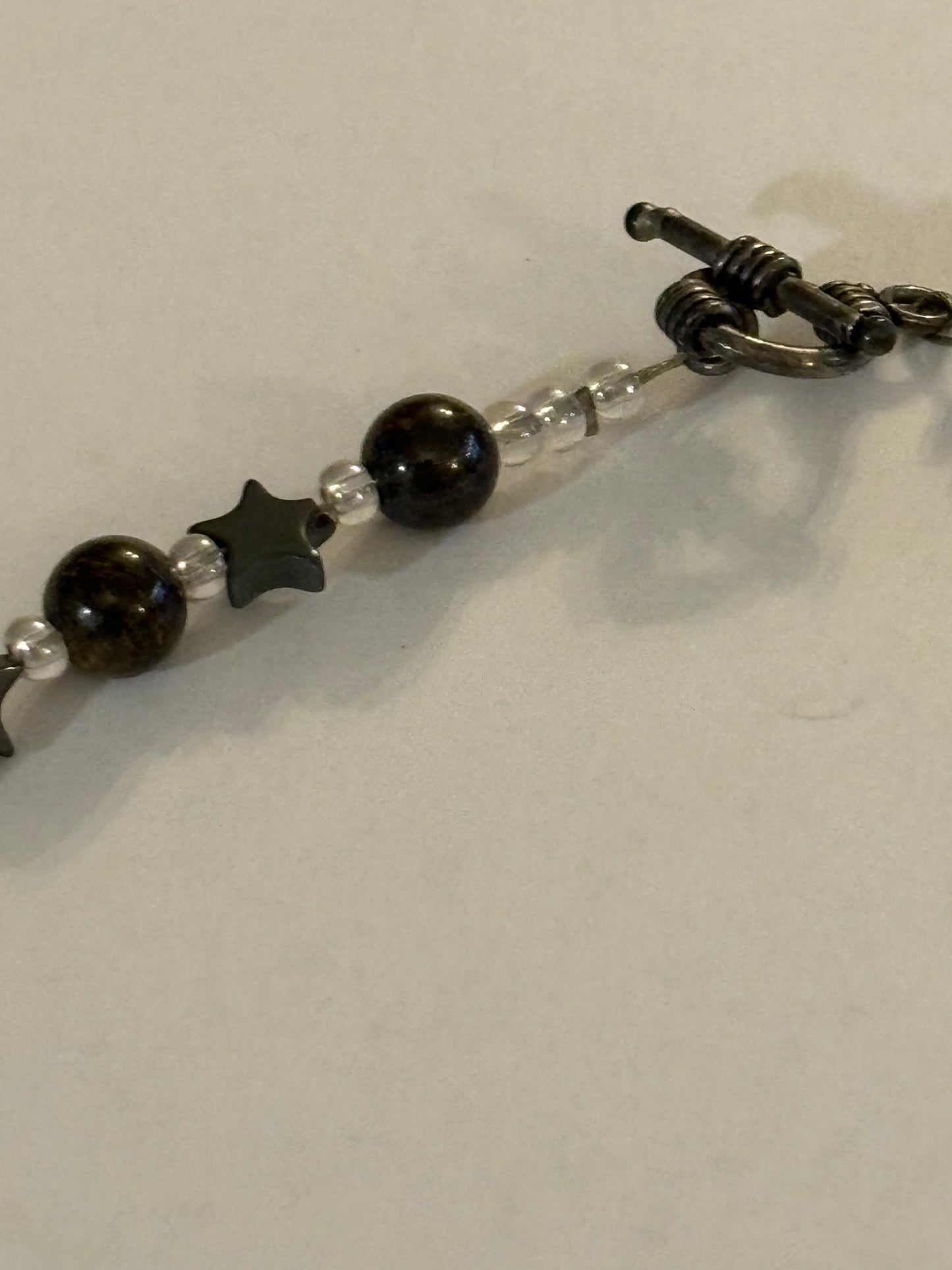 Dark stars and beads alternating T-bar necklace