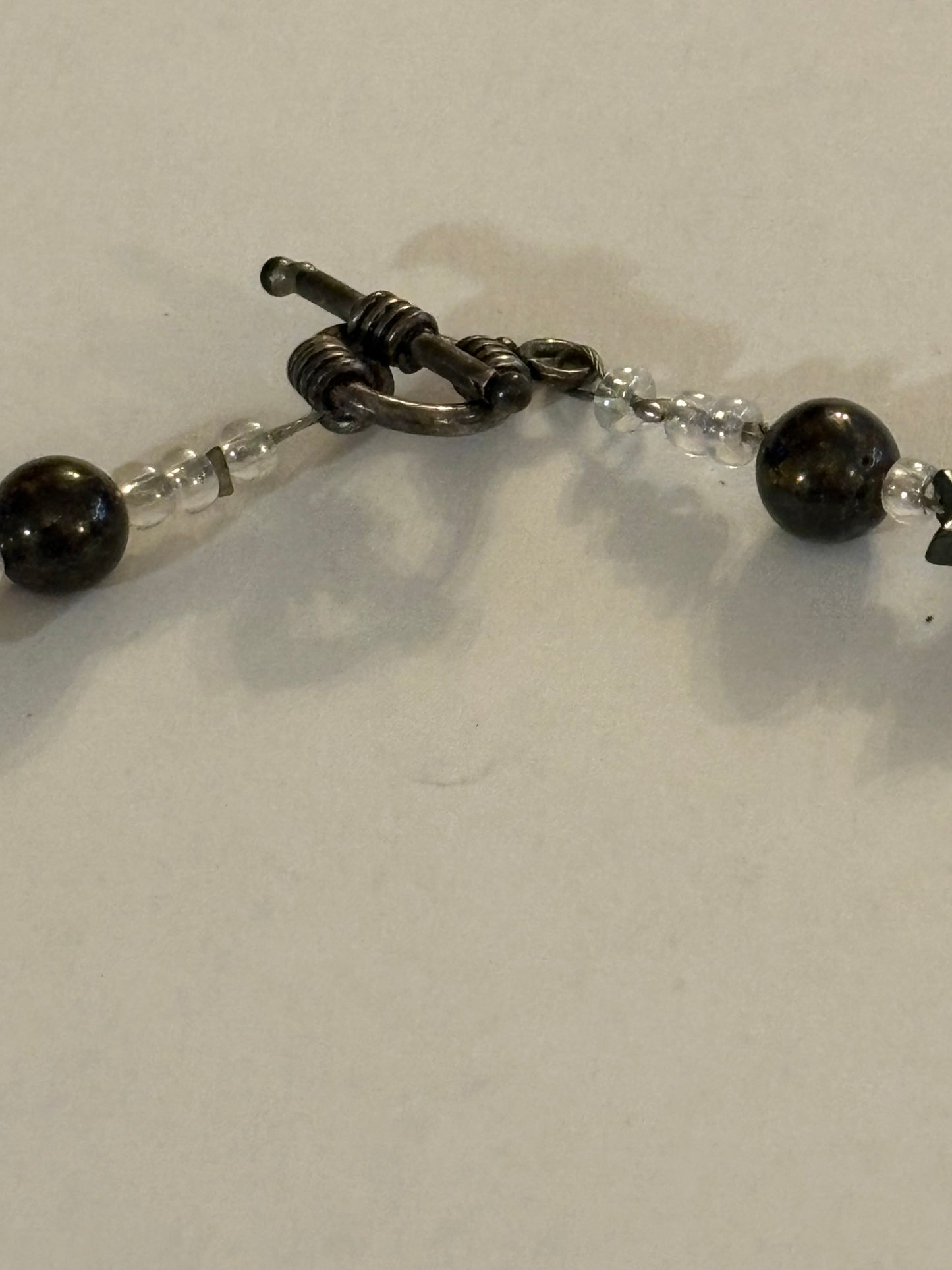 Dark stars and beads alternating T-bar necklace