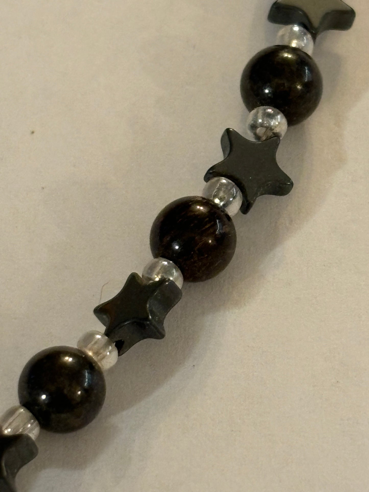 Dark stars and beads alternating T-bar necklace