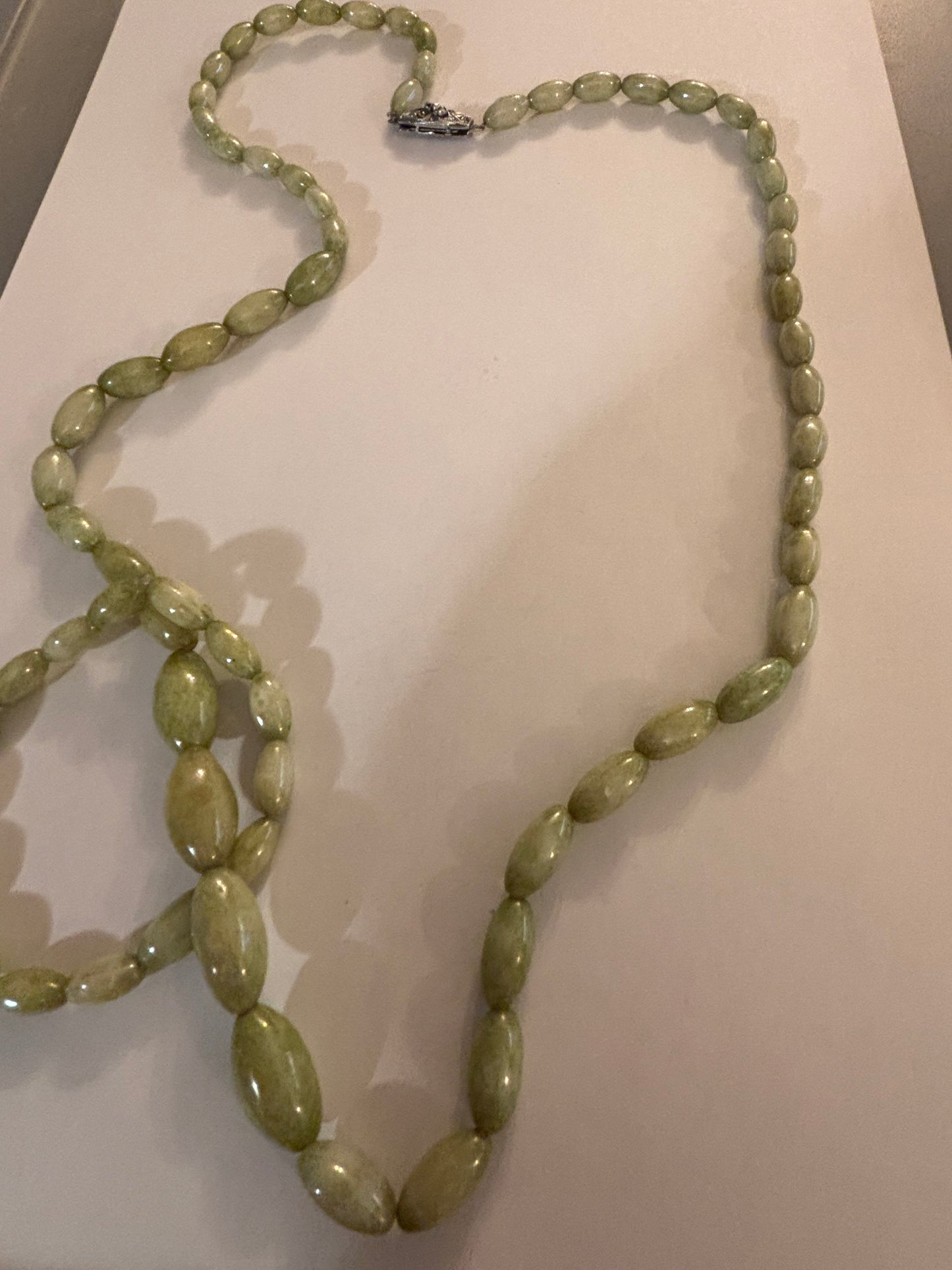 Long green swirl oval bead necklace and bracelet set