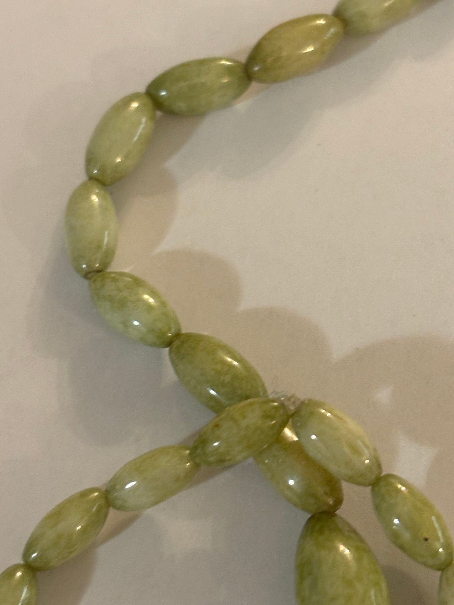 Long green swirl oval bead necklace and bracelet set