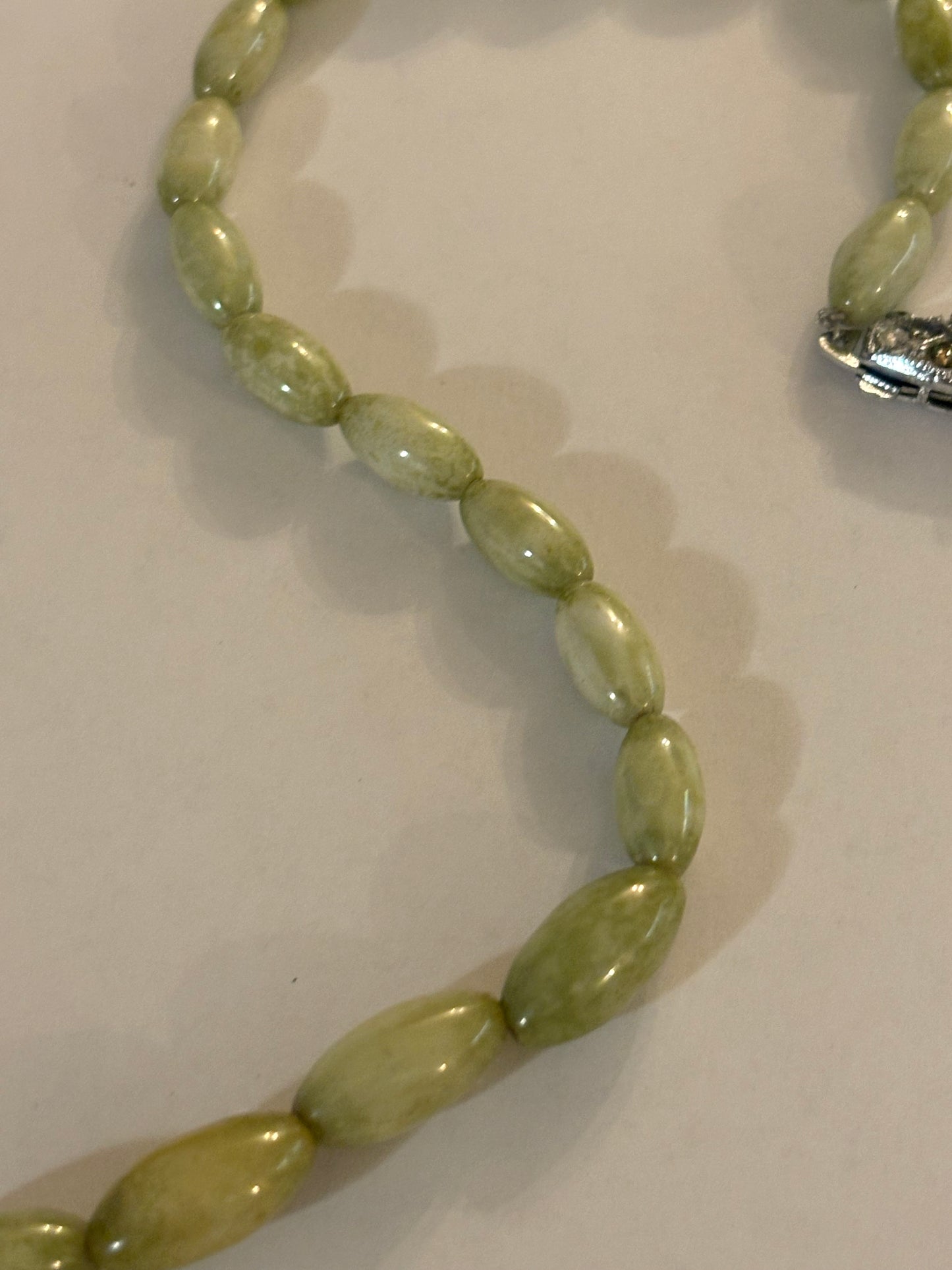 Long green swirl oval bead necklace and bracelet set