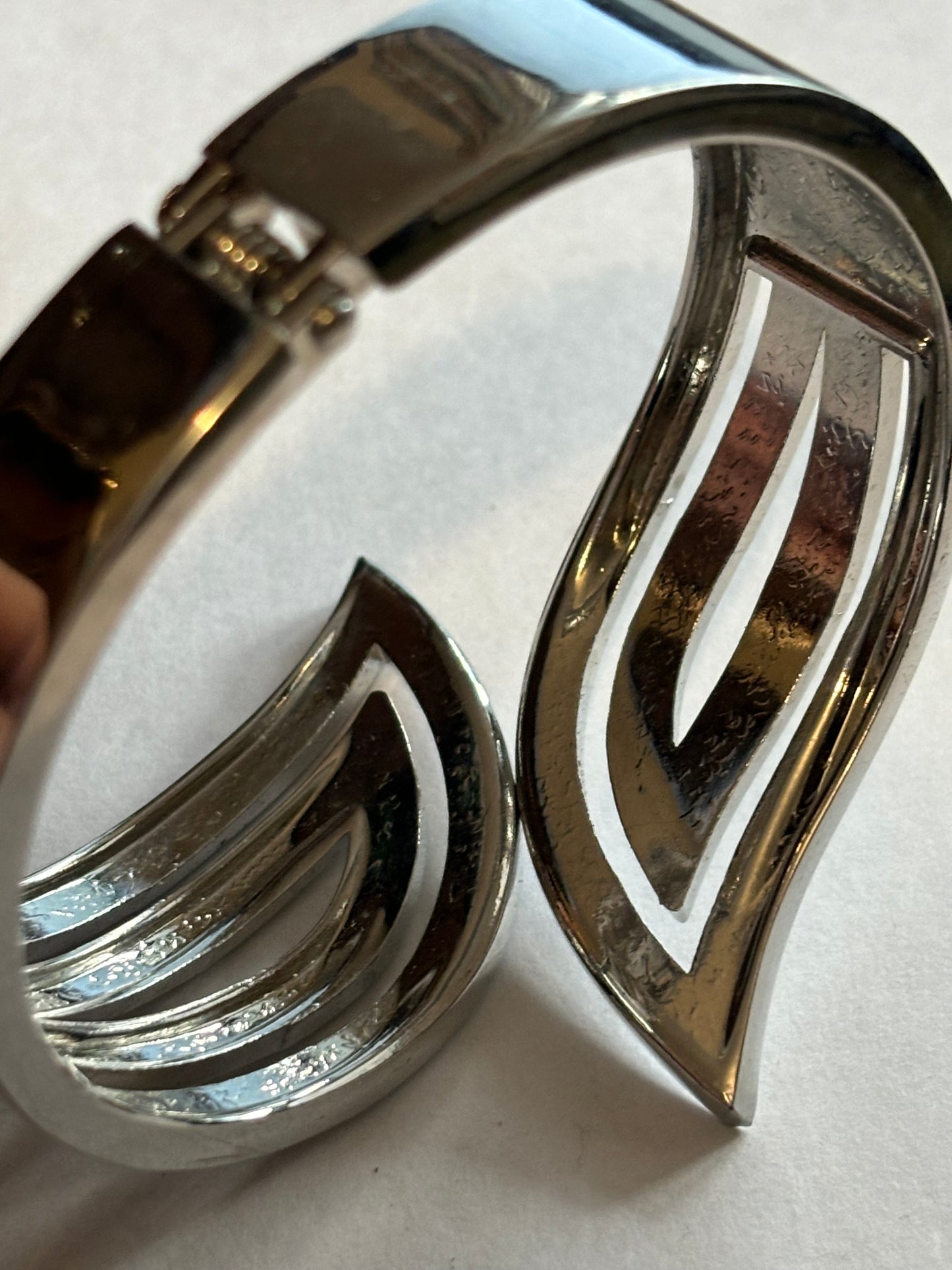 Silver Swoosh Bangle With Diamantes