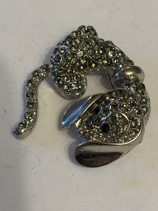 Sleeping puppy diamante silver brooch