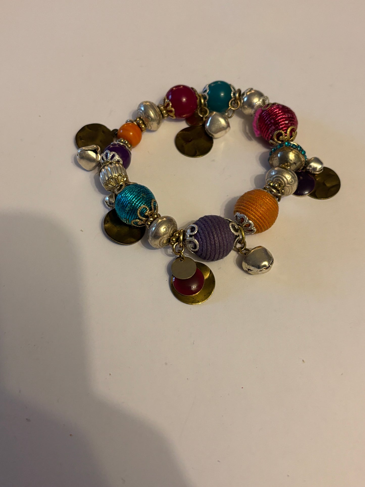 Decorative silver and coloured bead bracelet