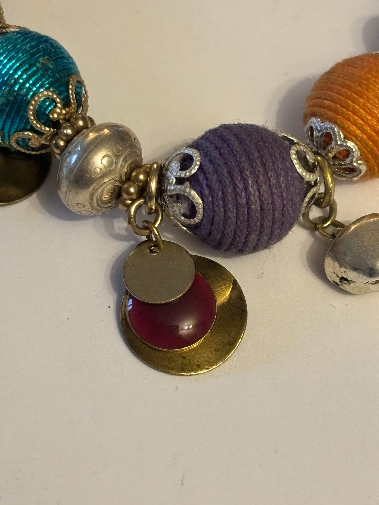 Decorative silver and coloured bead bracelet