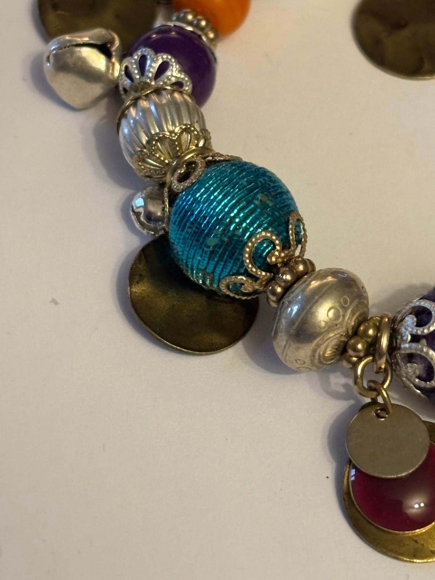 Decorative silver and coloured bead bracelet