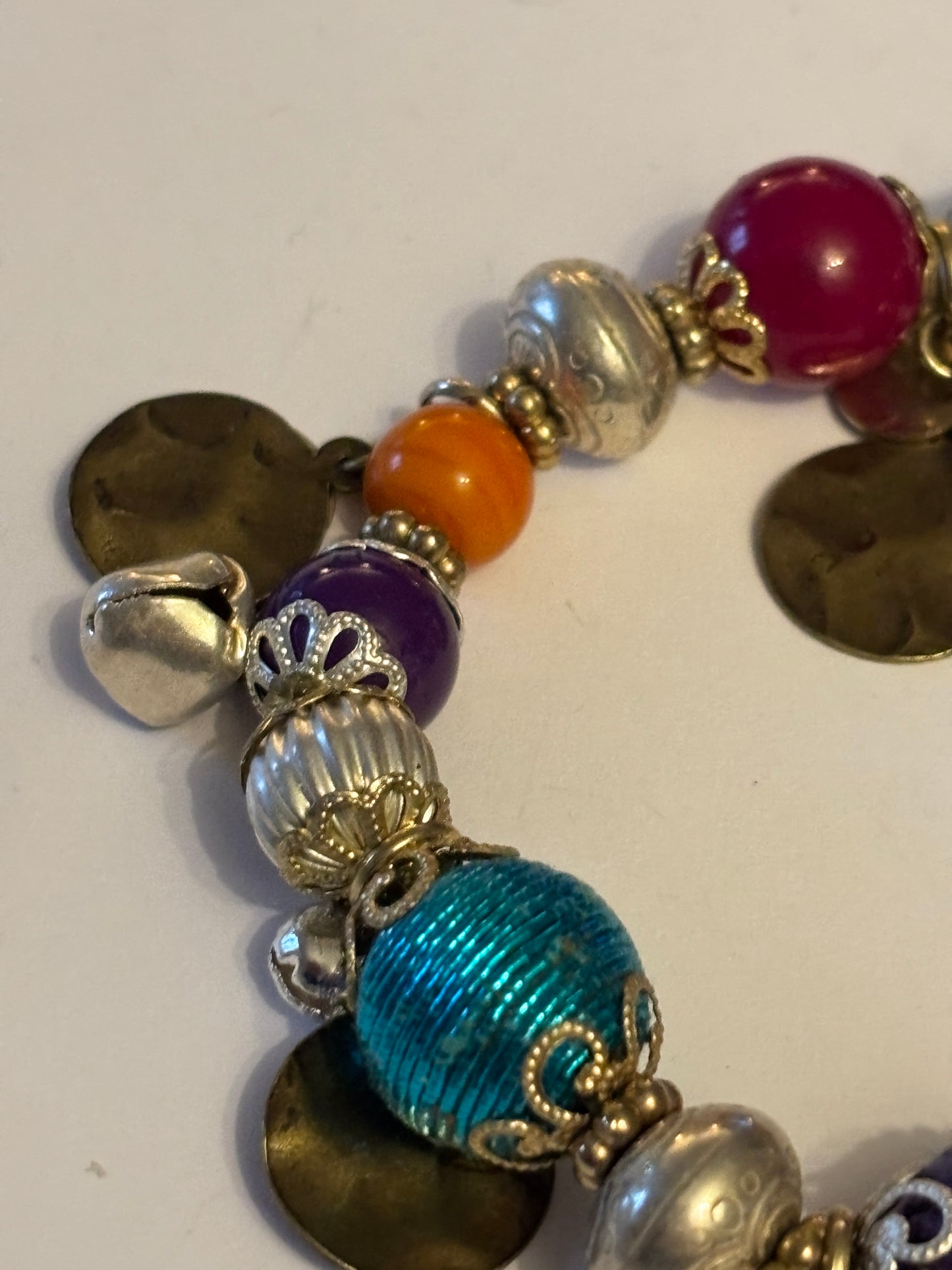 Decorative silver and coloured bead bracelet