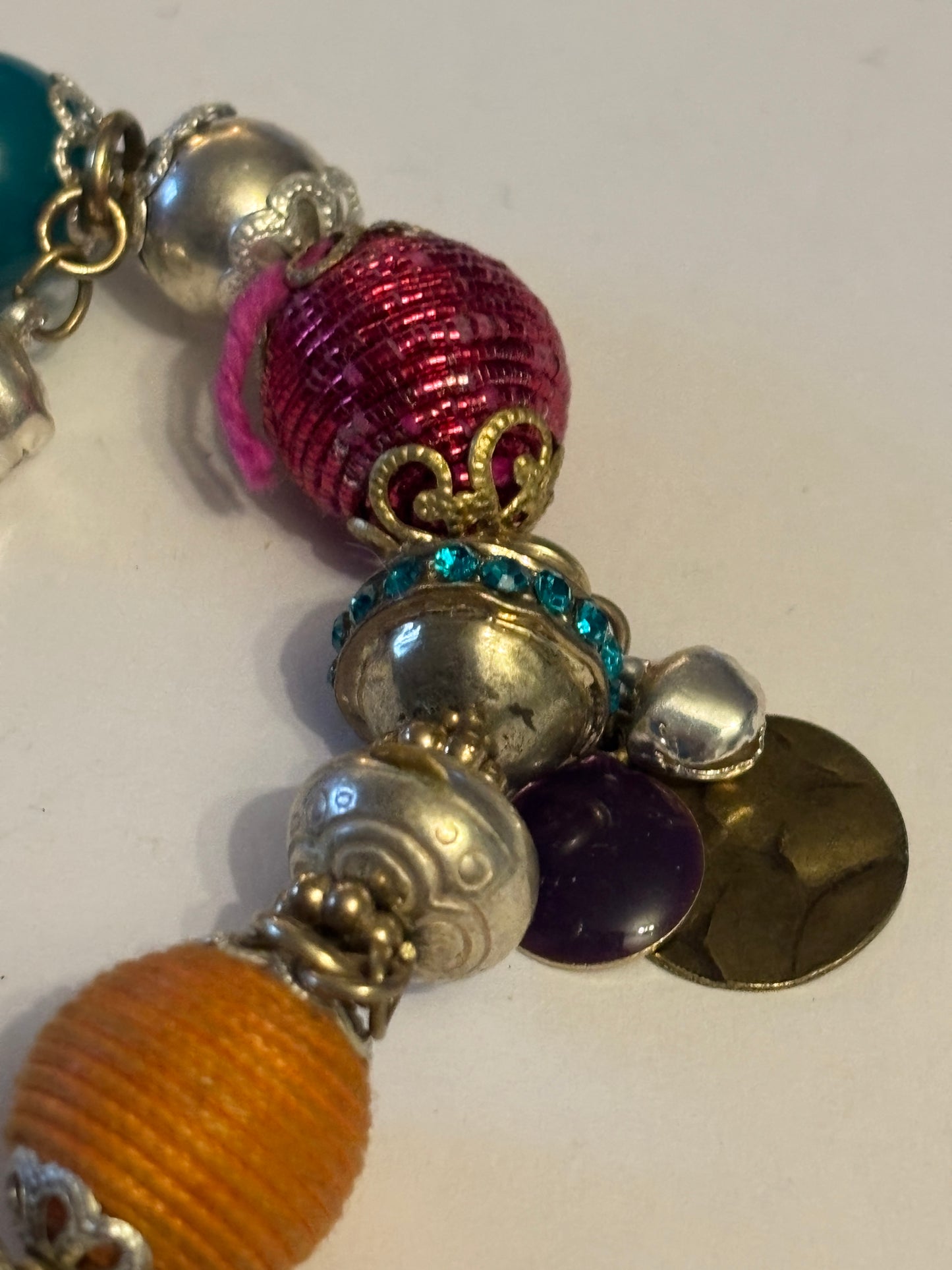 Decorative silver and coloured bead bracelet