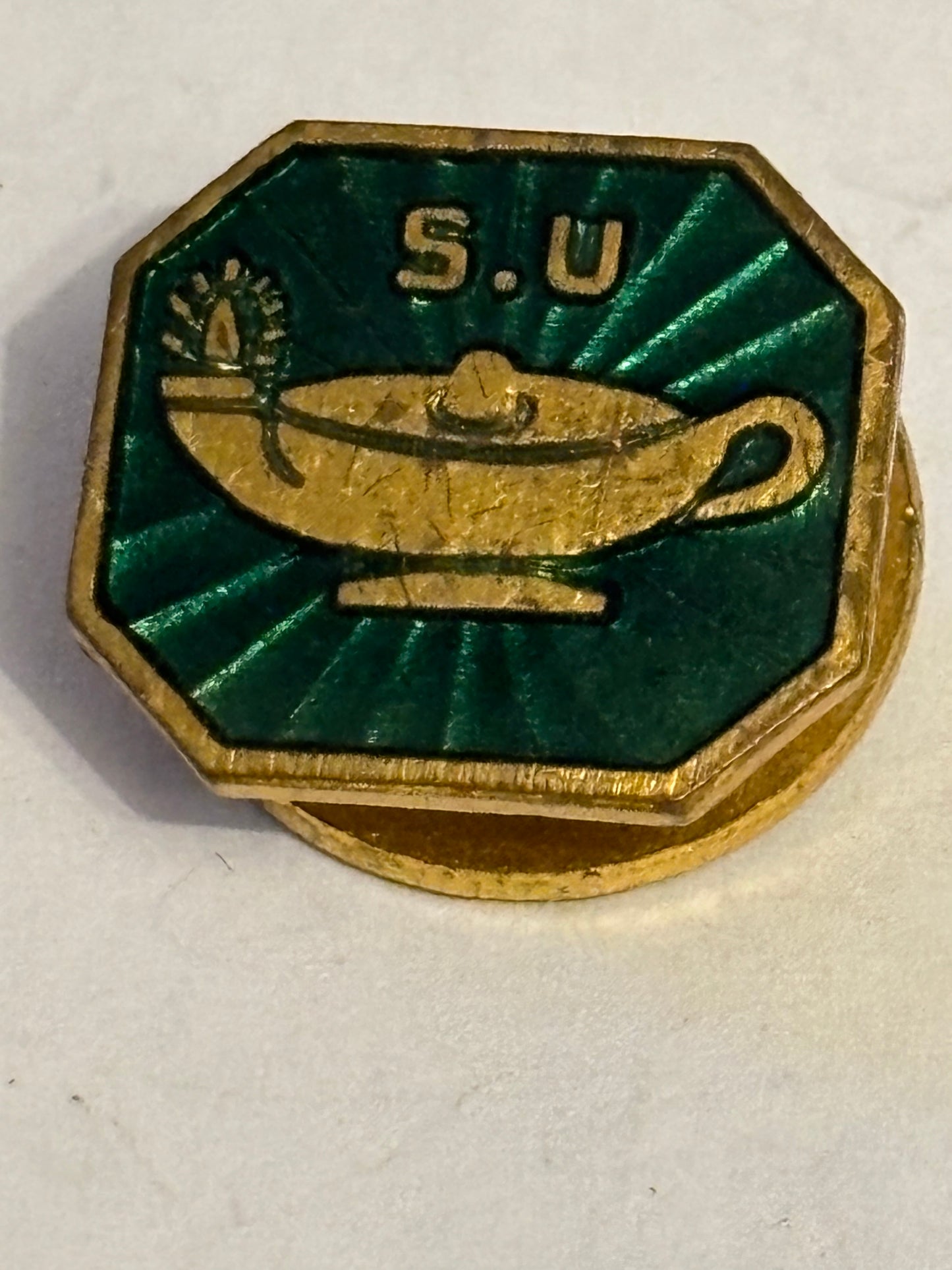 Gold and green scripture union vintage badge