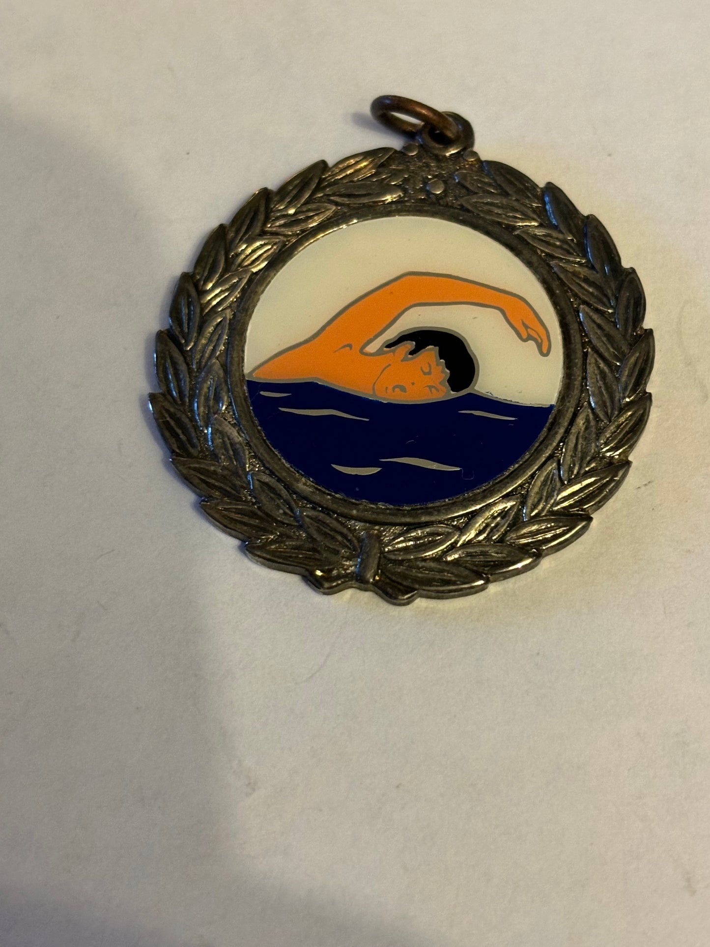 Decorative silver metal swimming medal