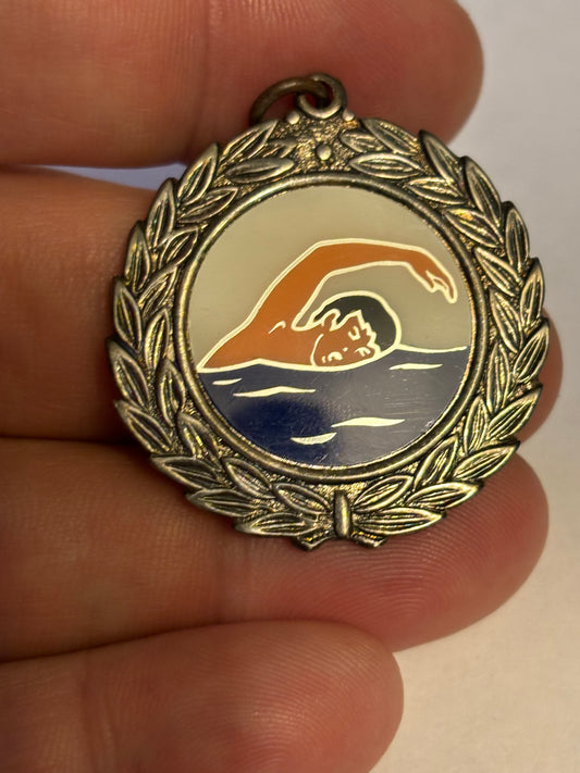 Decorative silver metal swimming medal