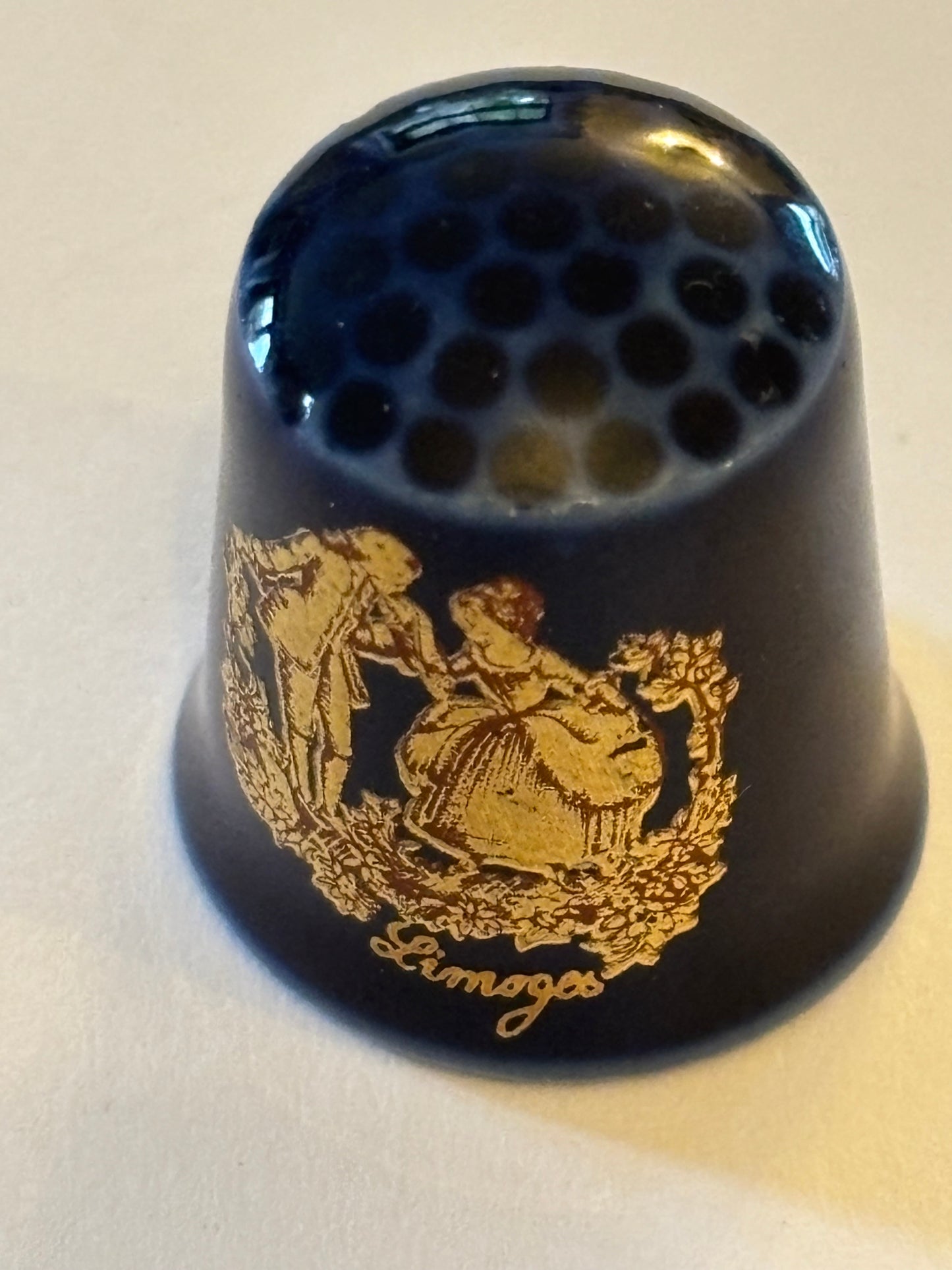 Limoges Paris blue and gold ceramic thimble