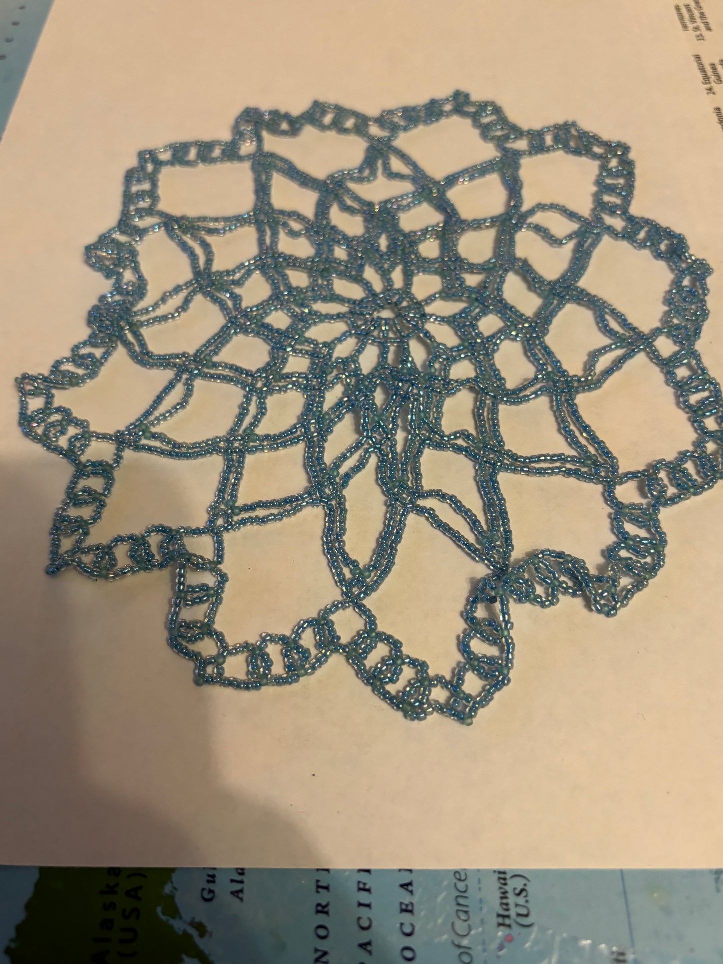 Tiny blue bead indian style doily