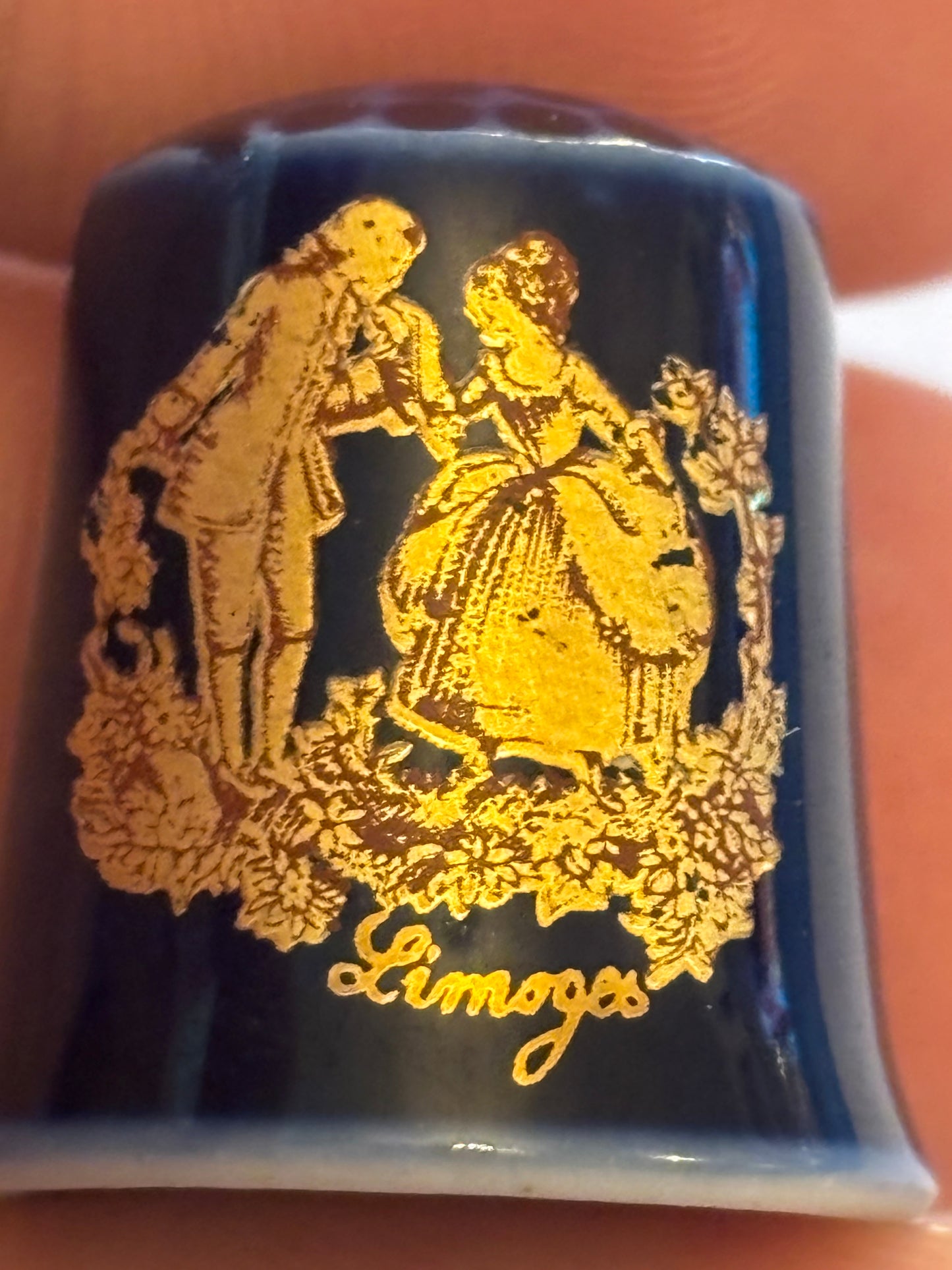 Limoges Paris blue and gold ceramic thimble