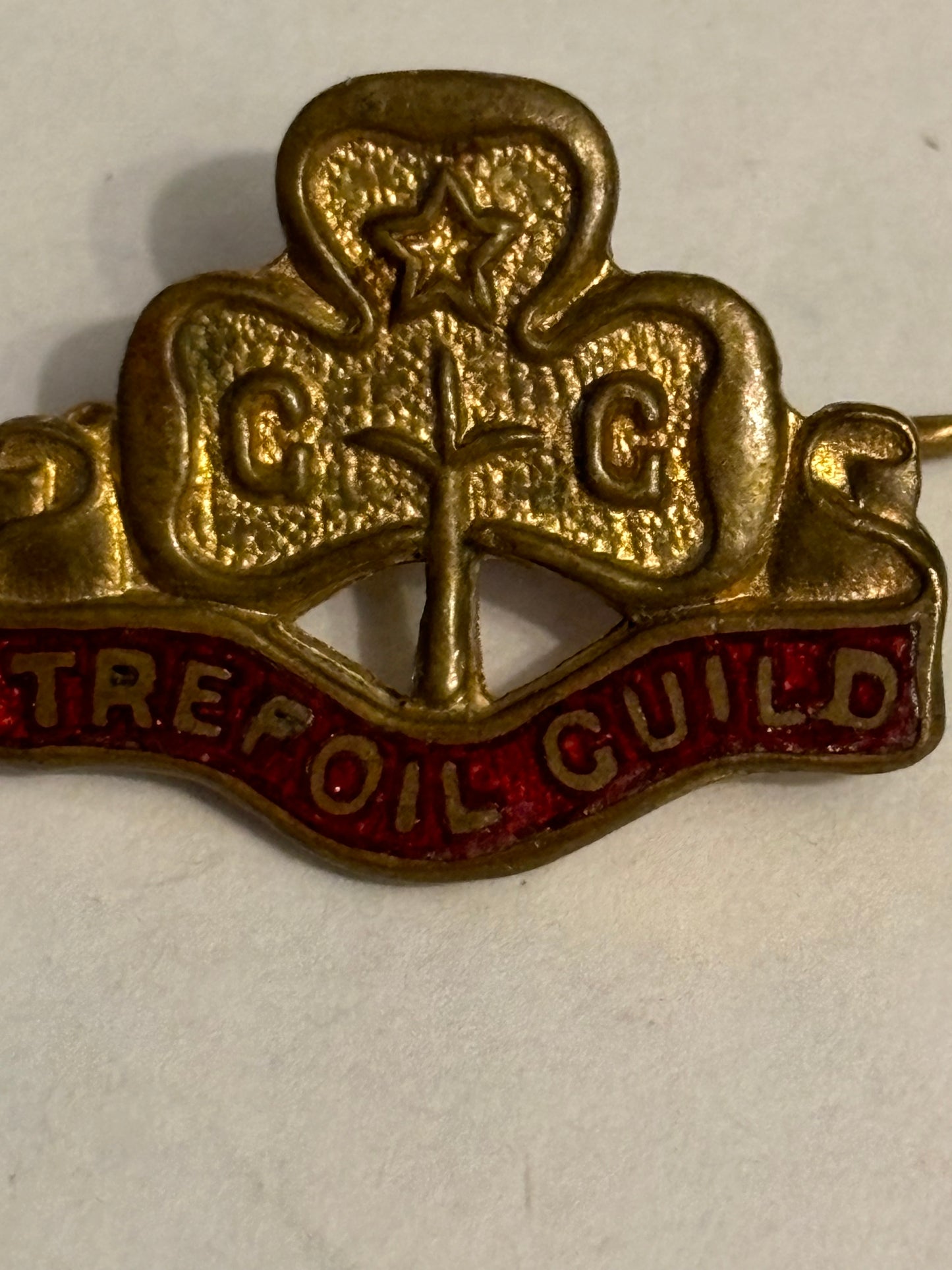 Girl Guides Vintage gold badge clover shape - Trefoil Guild