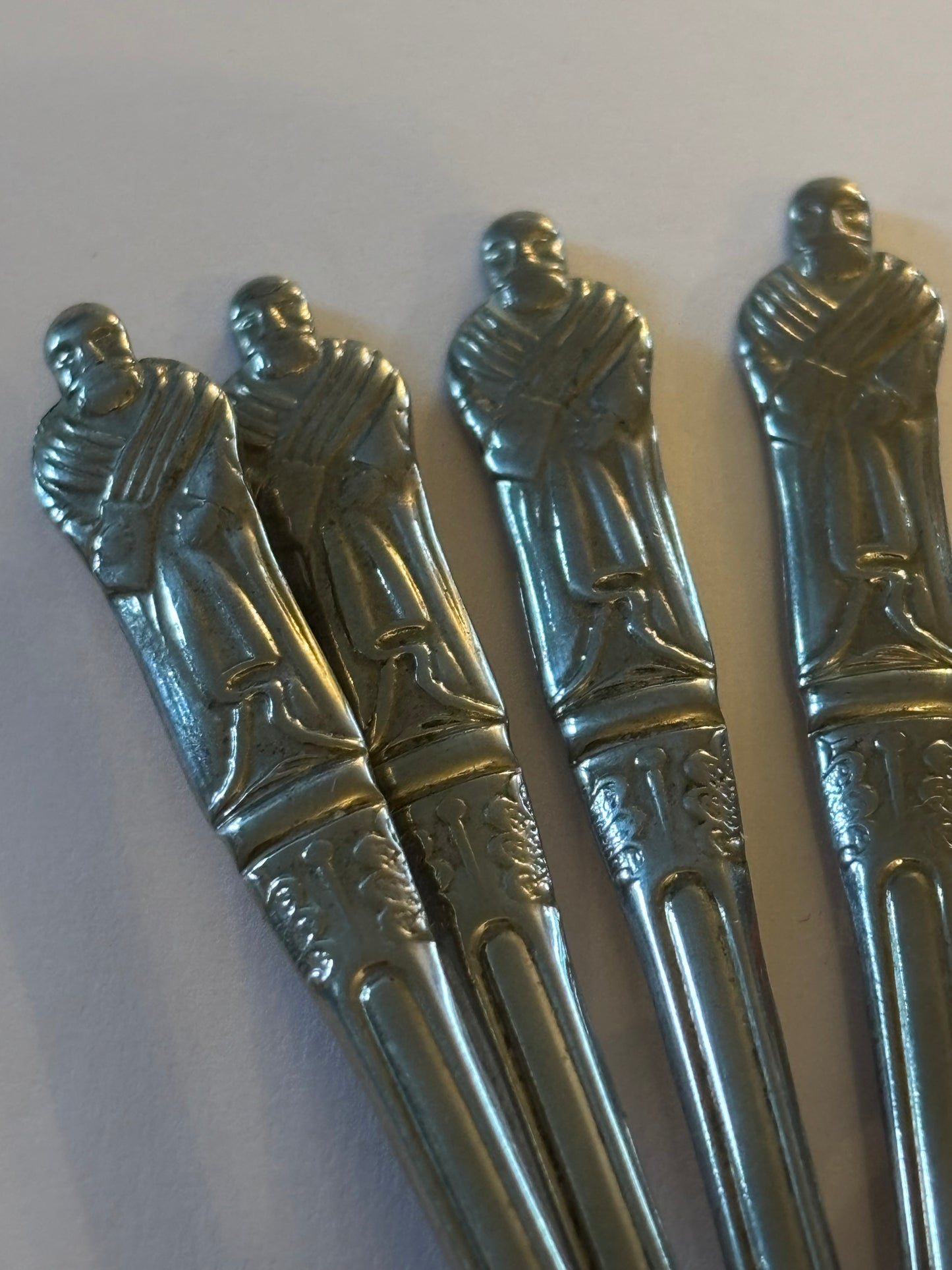 Set of 6 Nickel Silver Monk teaspoons - Sheffield