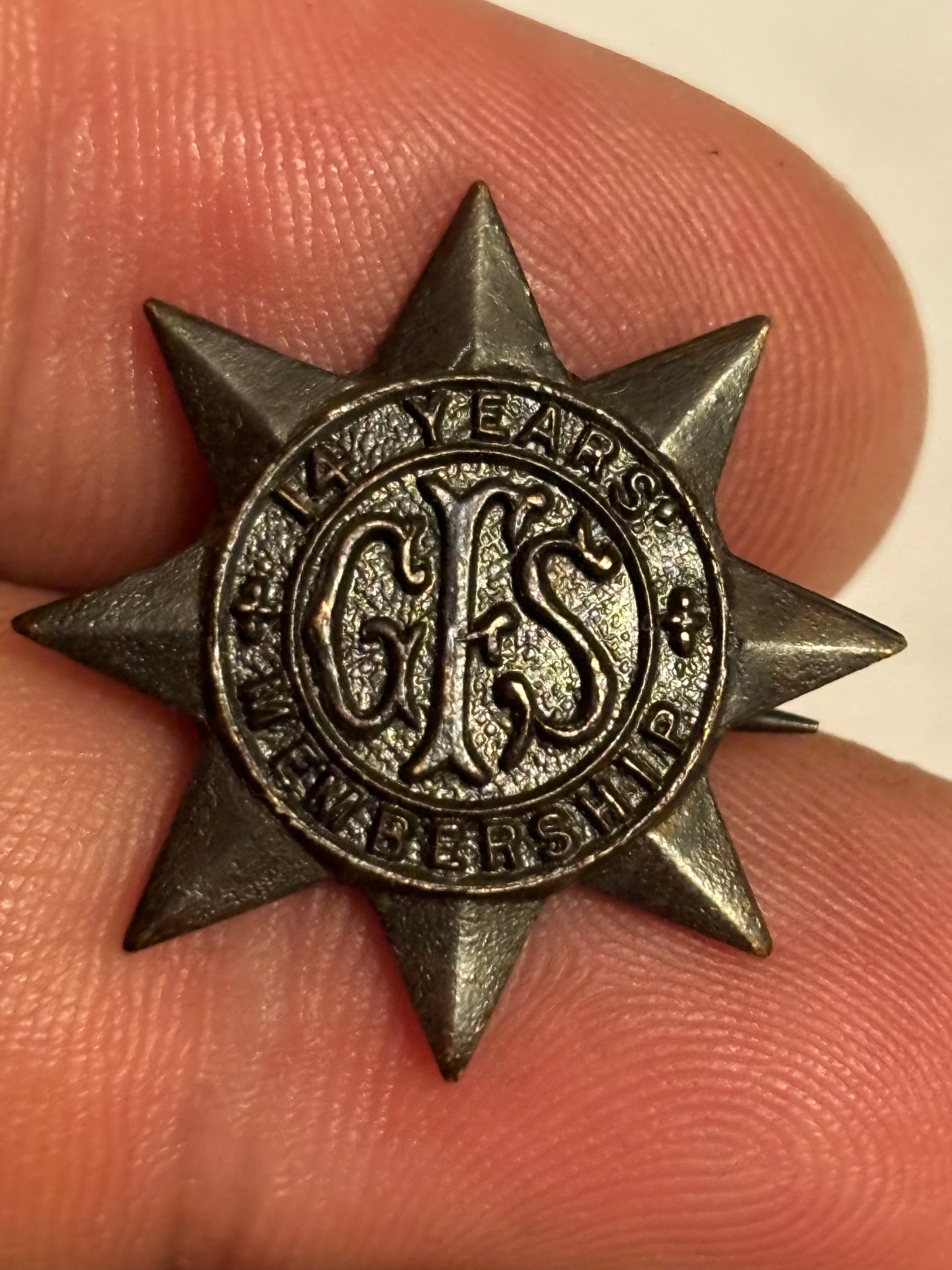 Girls Friendly Society Vintage Star Badge - 14 years membership