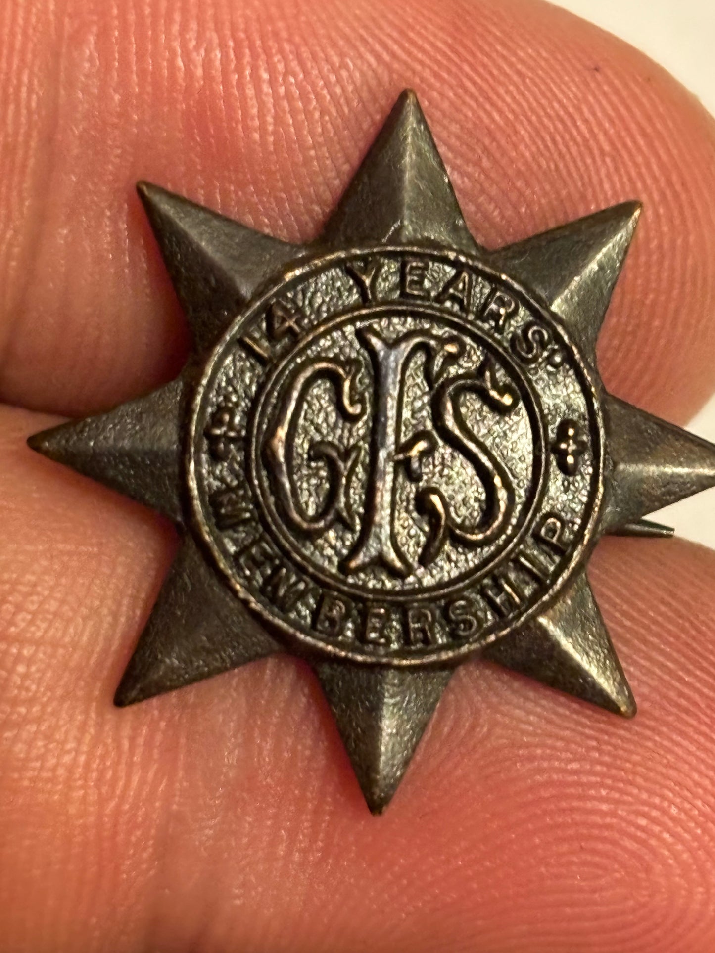 Girls Friendly Society Vintage Star Badge - 14 years membership