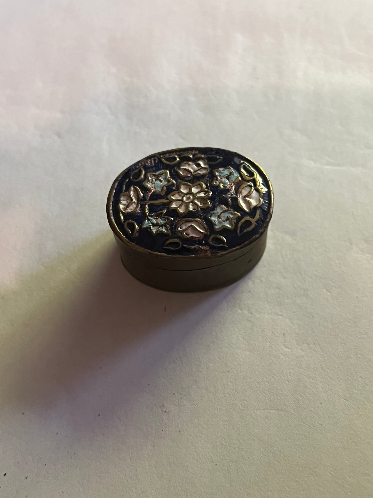 Small Pill Box with patterned enamel lid