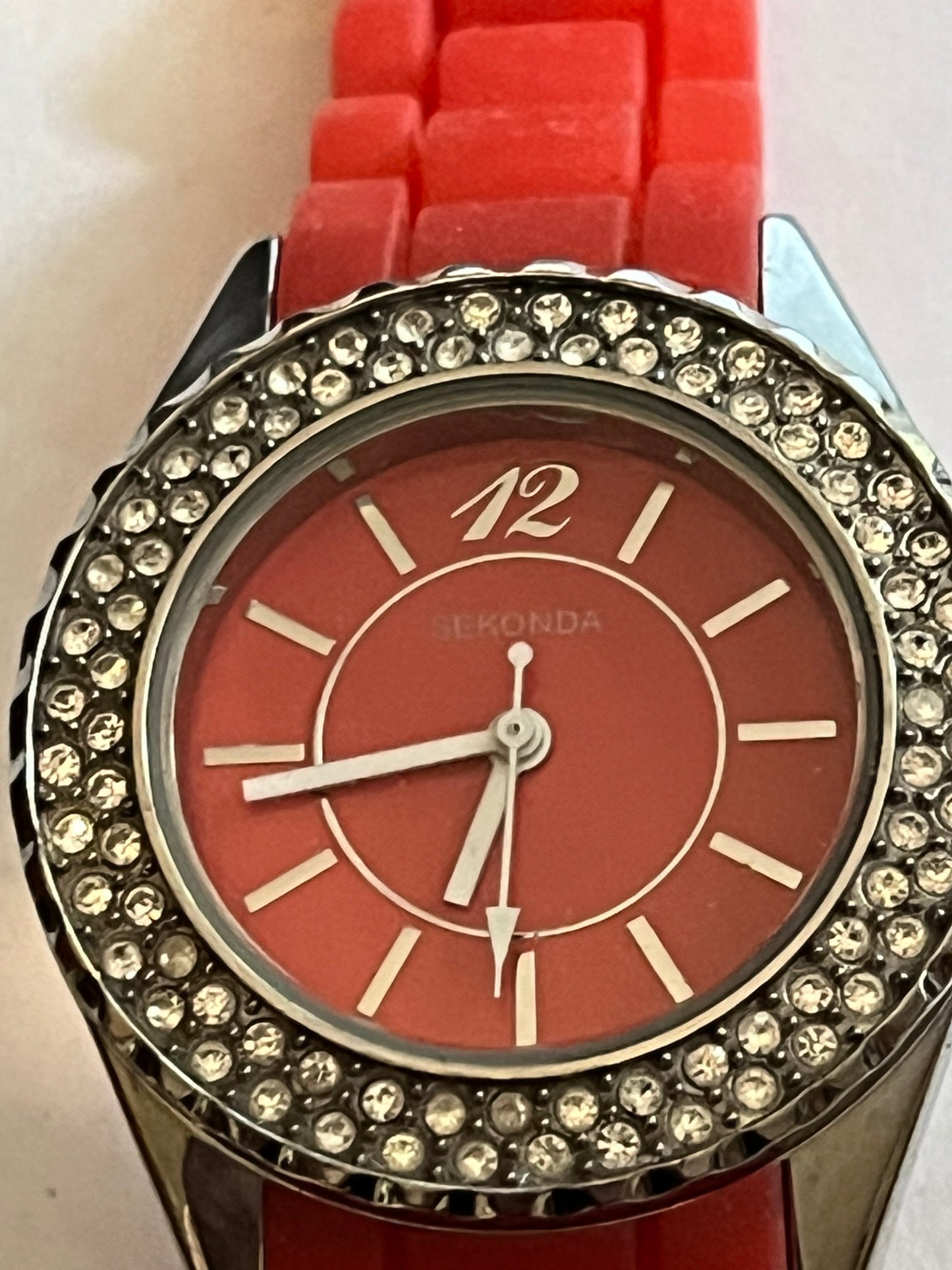 Sekonda Red Rubber and Jewels Ladies Watch - Untested