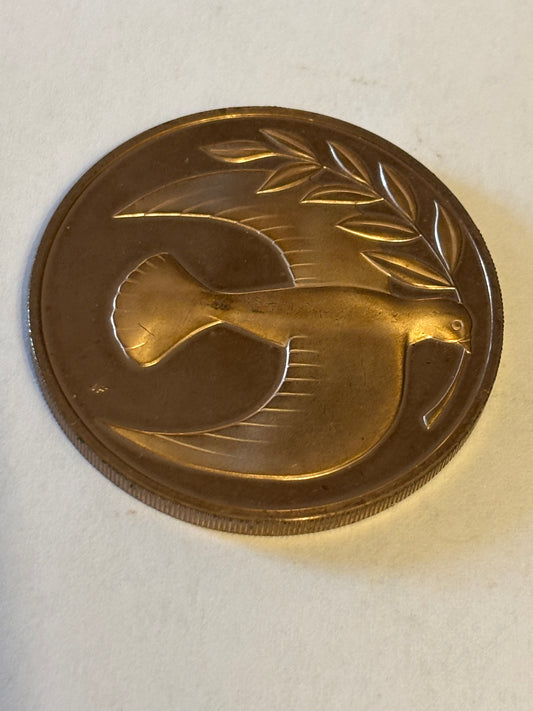 Solid Bronze 1974 Peace Medallion