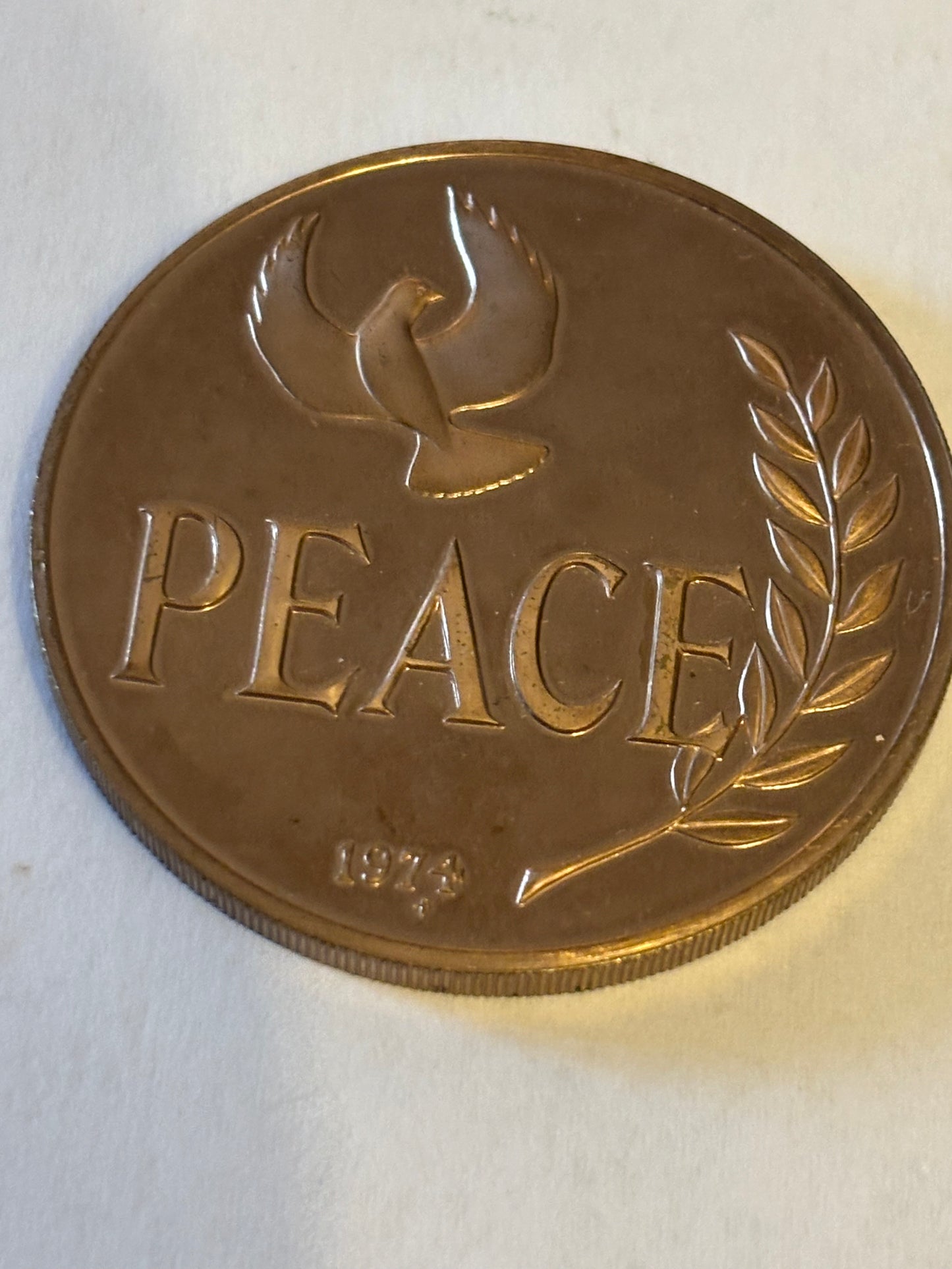 Solid Bronze 1974 Peace Medallion