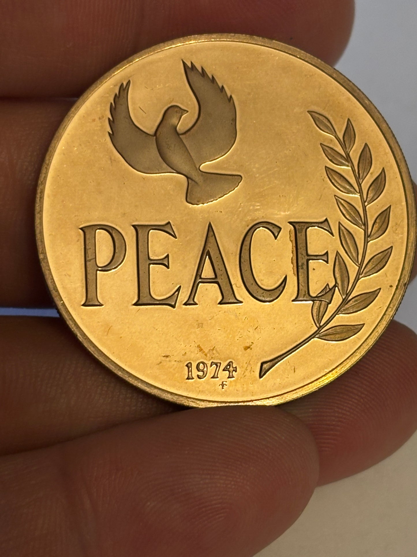 Solid Bronze 1974 Peace Medallion