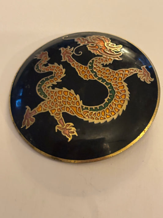 Eastern style large round dragon brooch