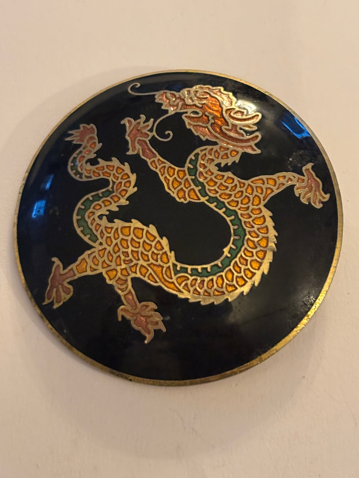 Eastern style large round dragon brooch