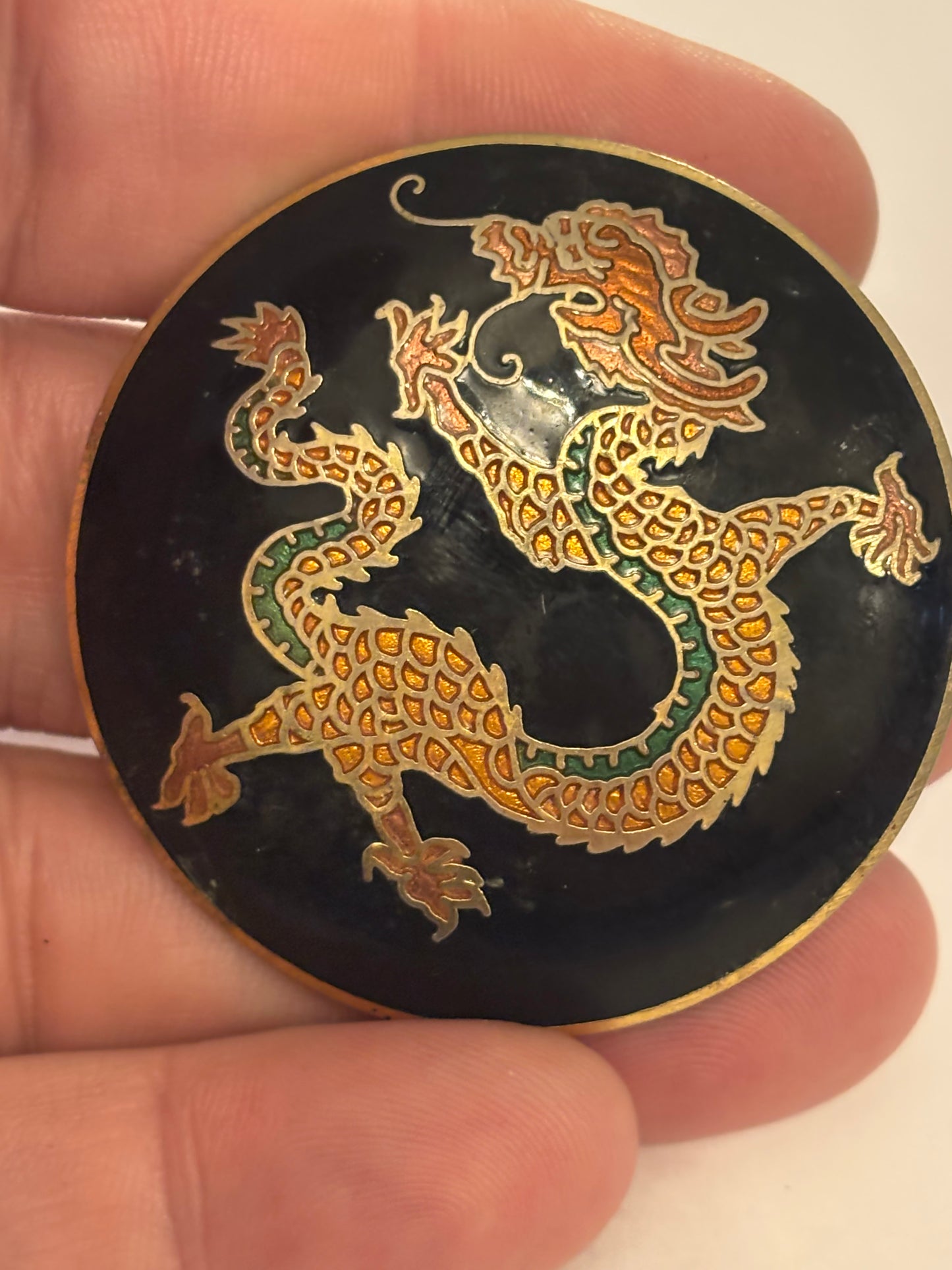 Eastern style large round dragon brooch