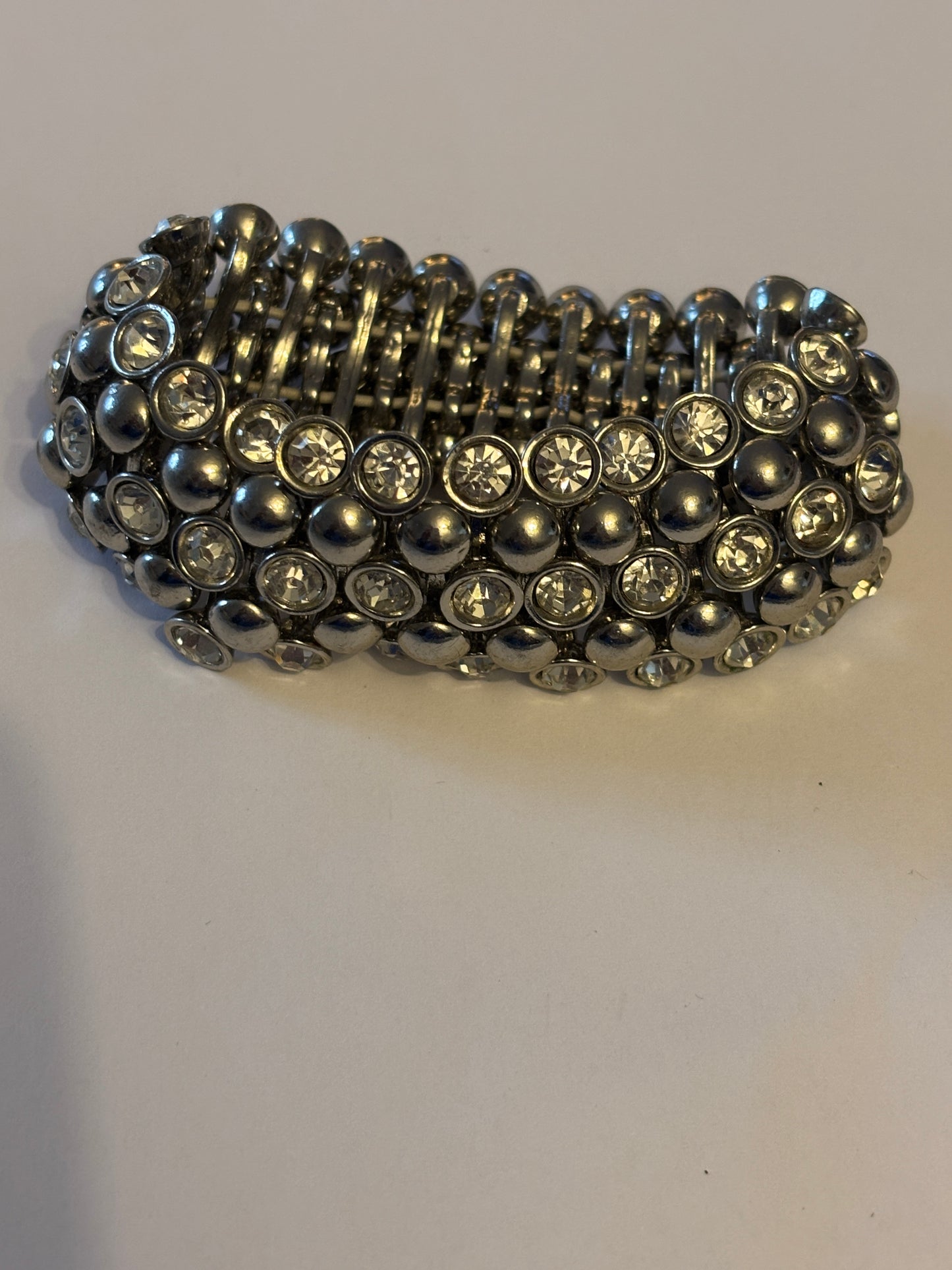 Heavy thick silver bobble and white stone bracelet