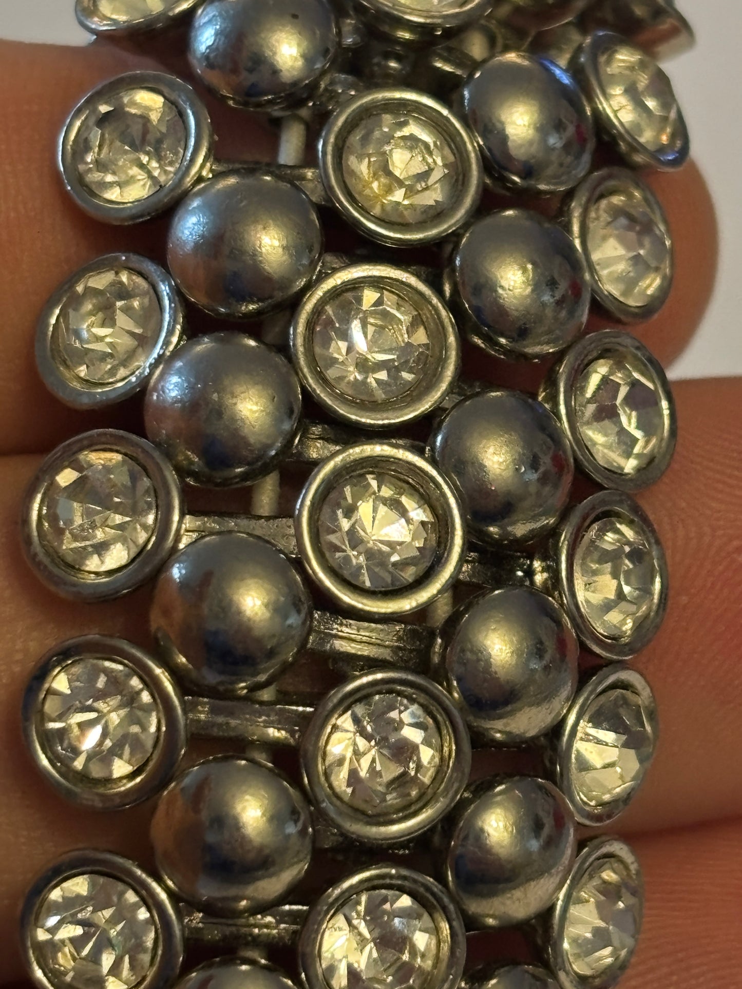 Heavy thick silver bobble and white stone bracelet