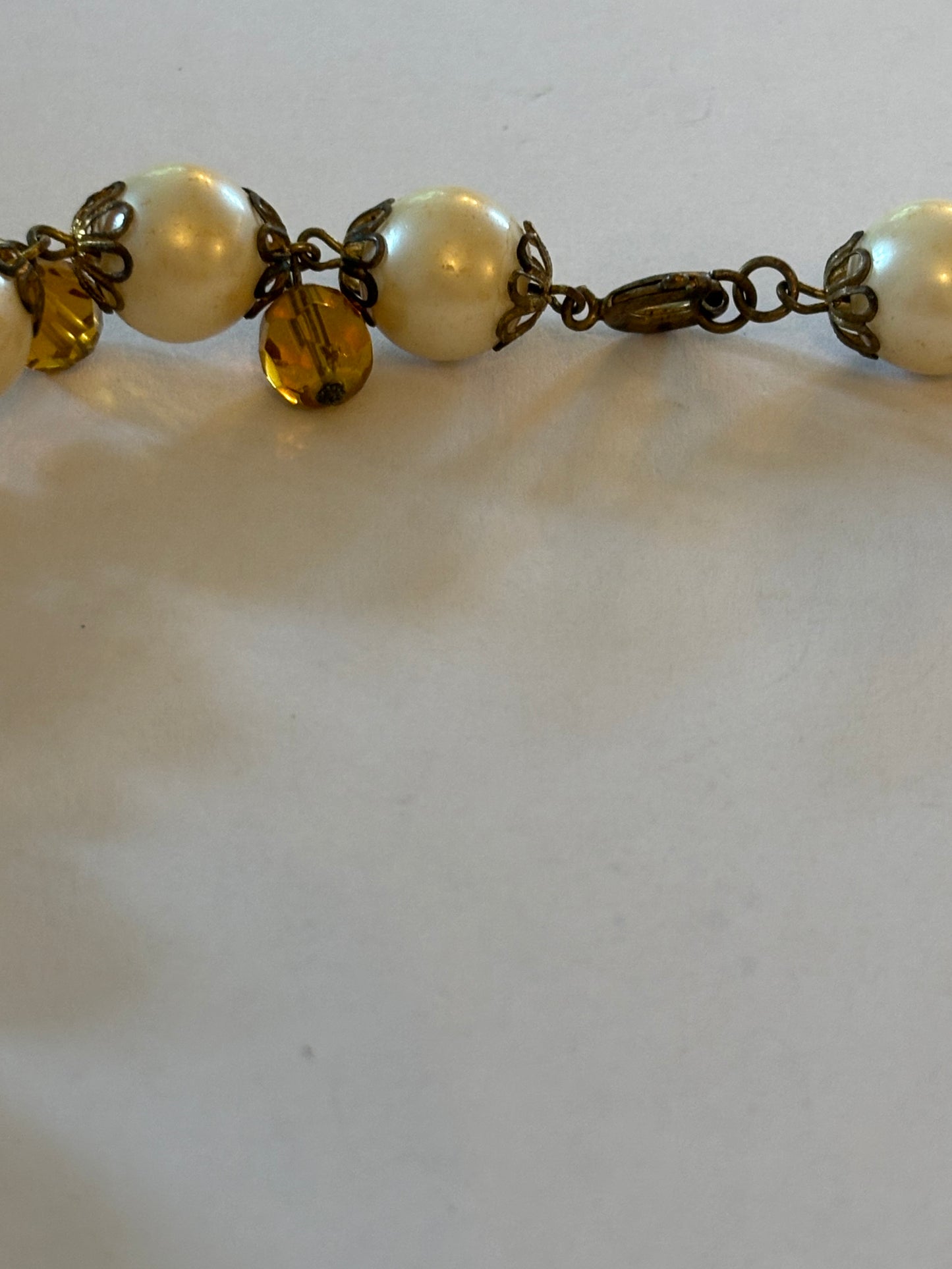 Pearl style and gold bead ornate necklace