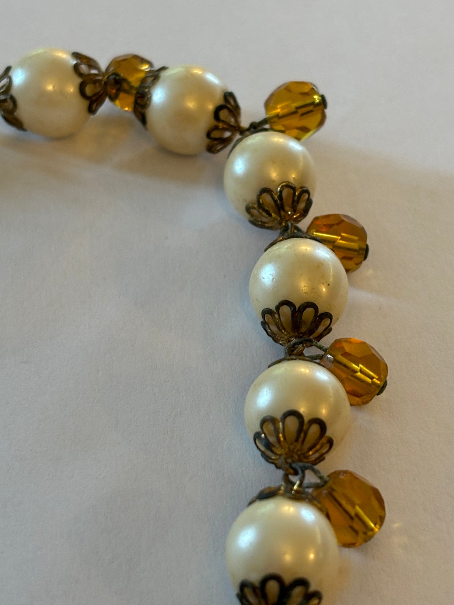 Pearl style and gold bead ornate necklace